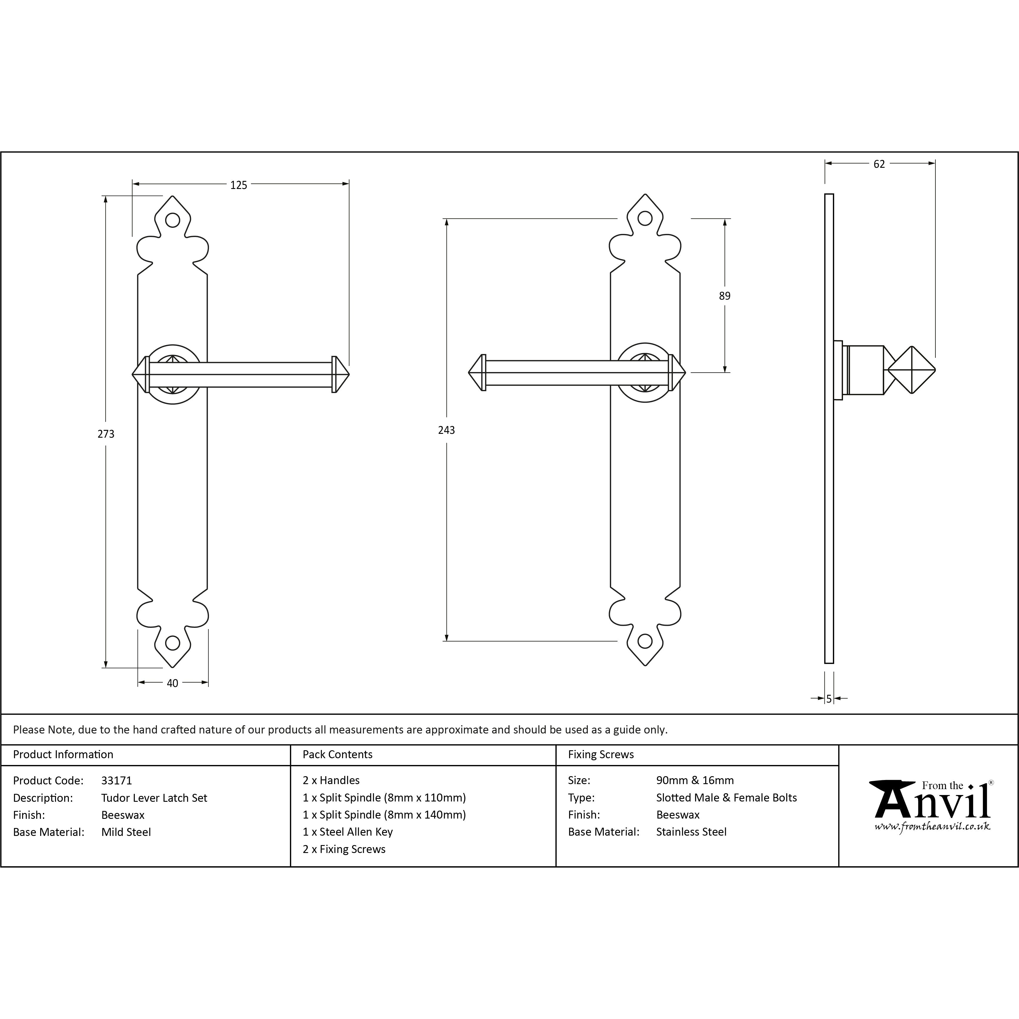 Beeswax Tudor Lever Latch Set | From The Anvil-Lever Latch-Yester Home