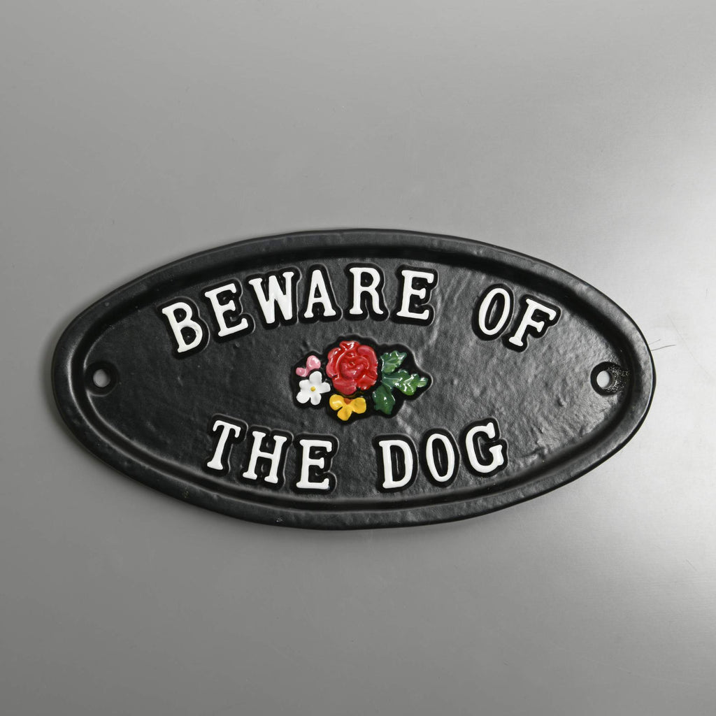 Beware Of The Dog With Flowers Gate Sign