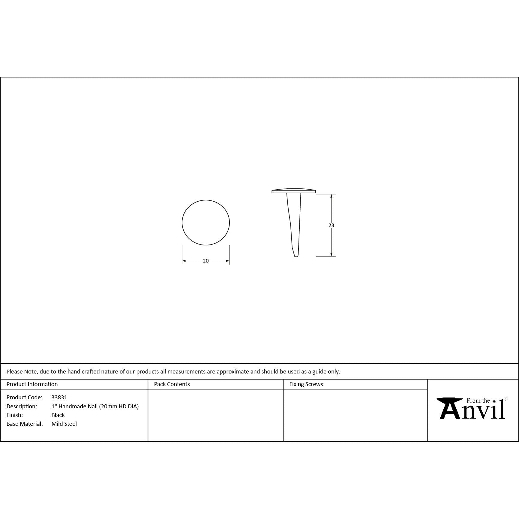 Black 1" Handmade Nail (20mm HD DIA) | From The Anvil - Nails - From The Anvil - Yester Home