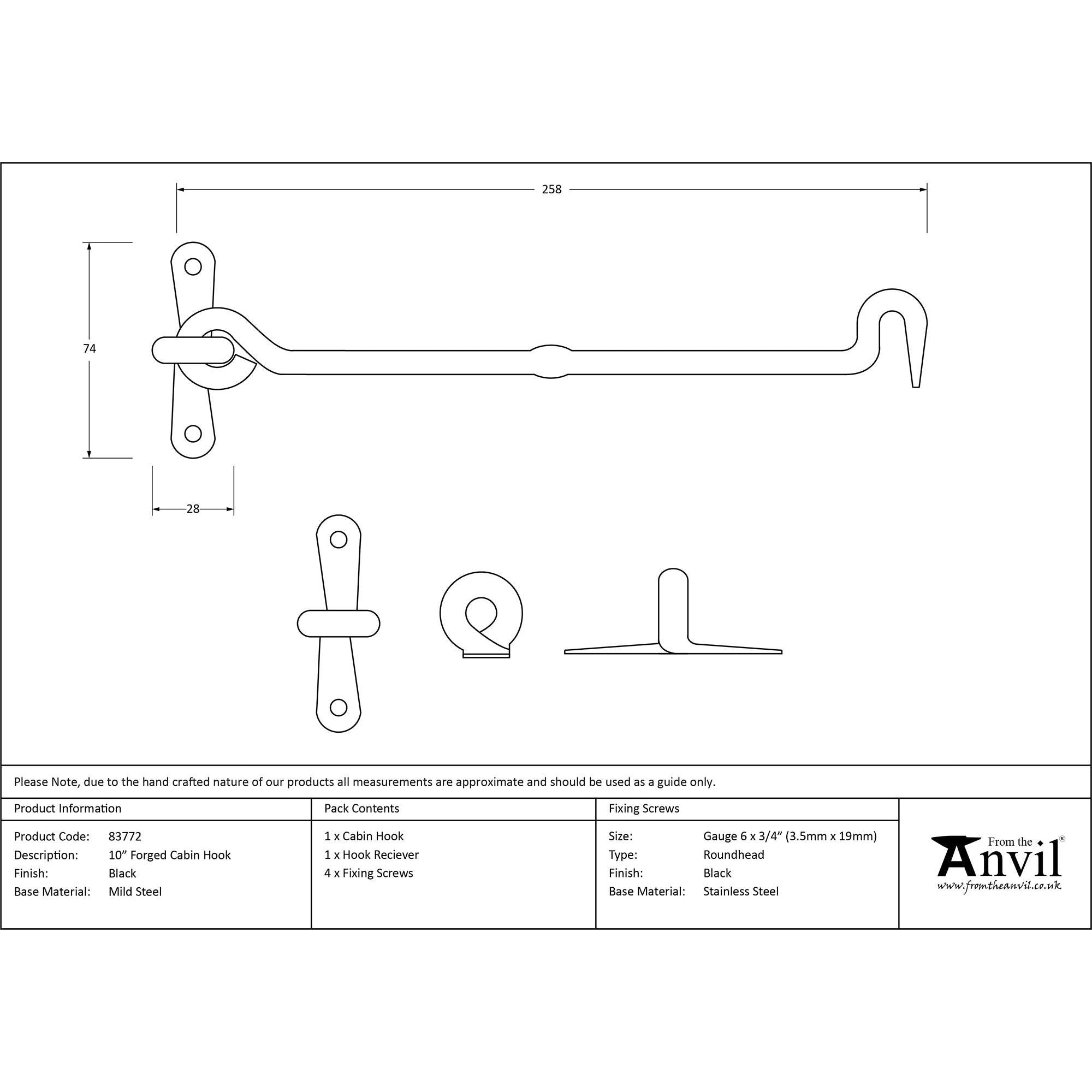 Black 10" Forged Cabin Hook | From The Anvil - Cabin Hooks - From The Anvil - Yester Home