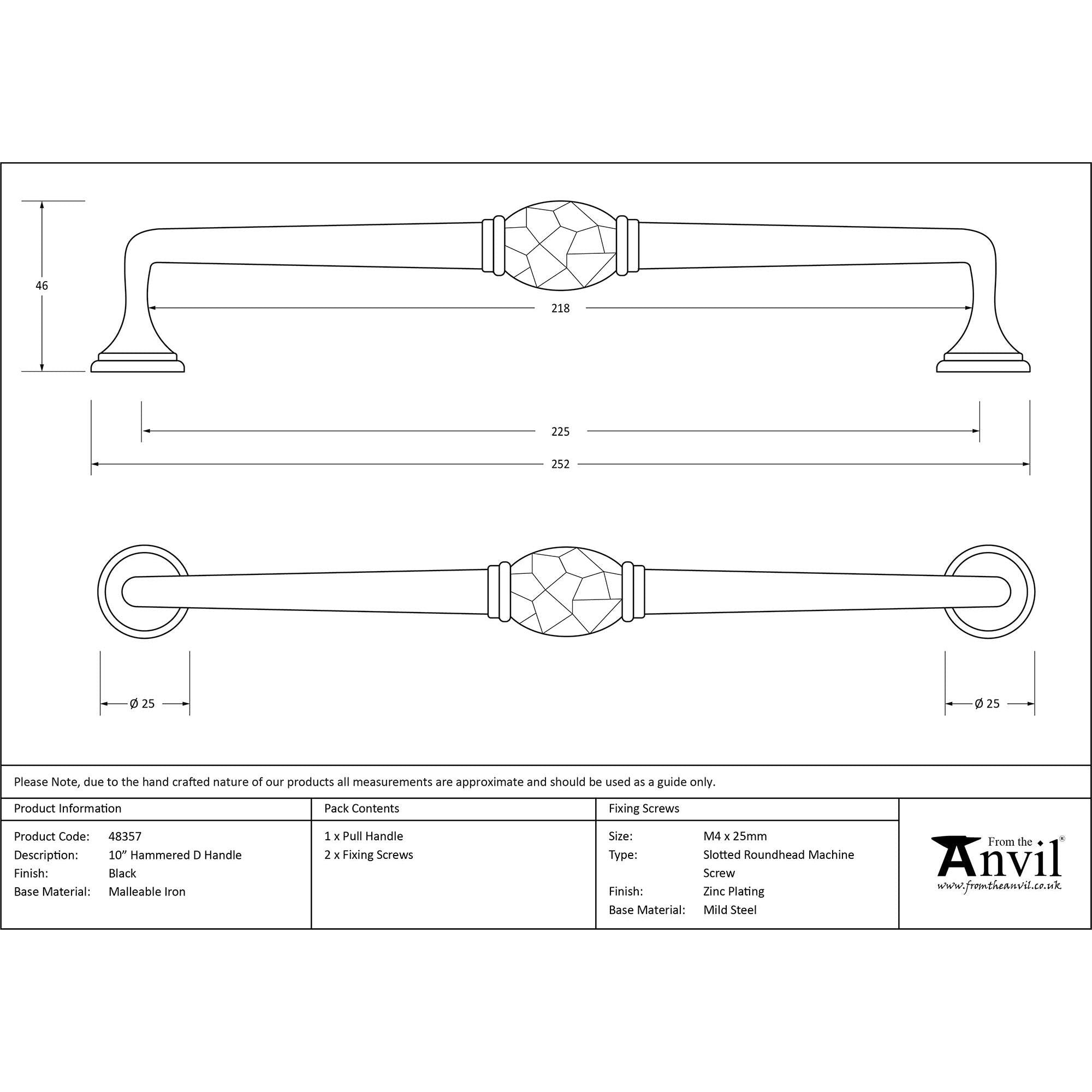 Black 10" Hammered D Handle | From The Anvil - D Handles - From The Anvil - Yester Home