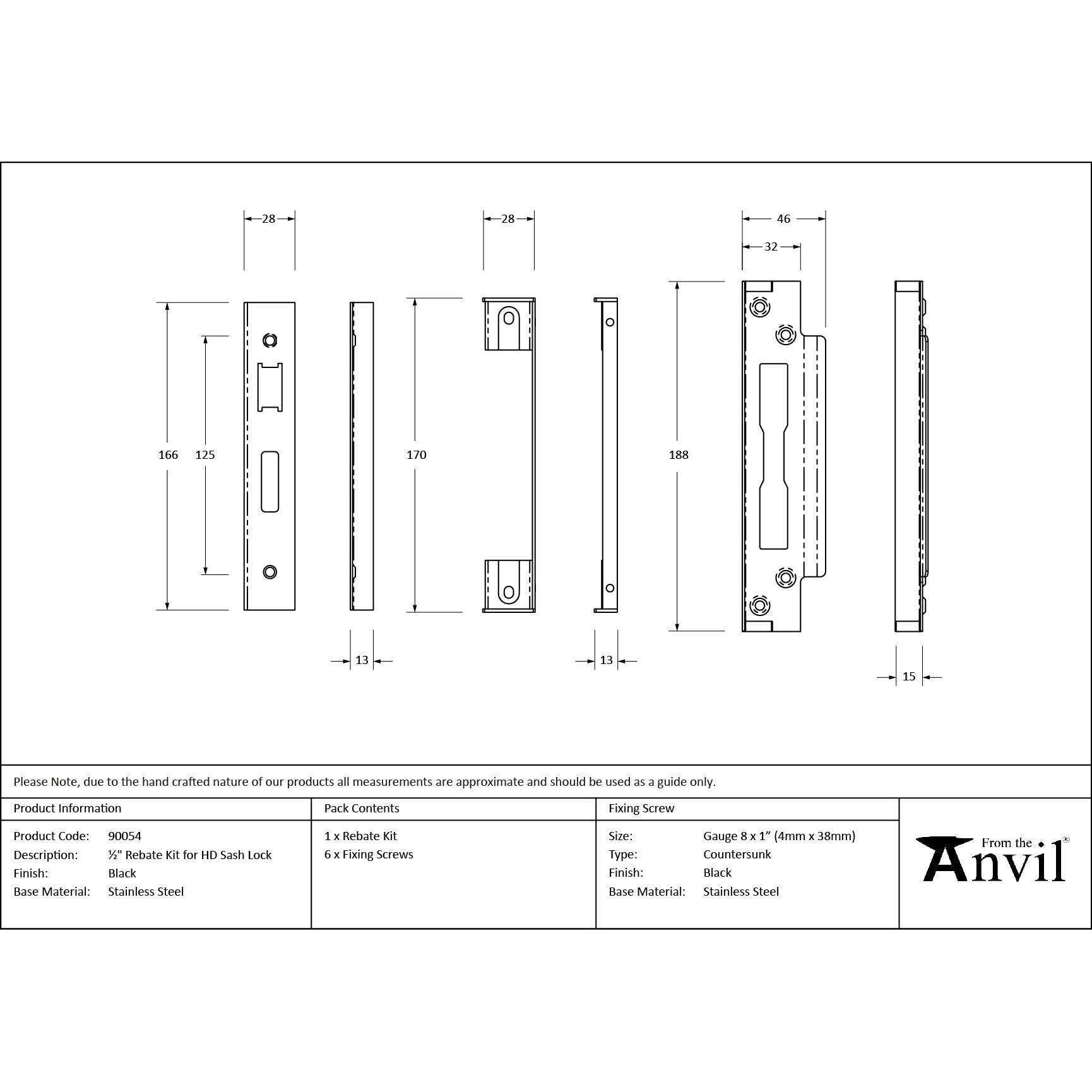Black ½" Rebate Kit for HD Sash Lock | From The Anvil - Sash Locks - From The Anvil - Yester Home