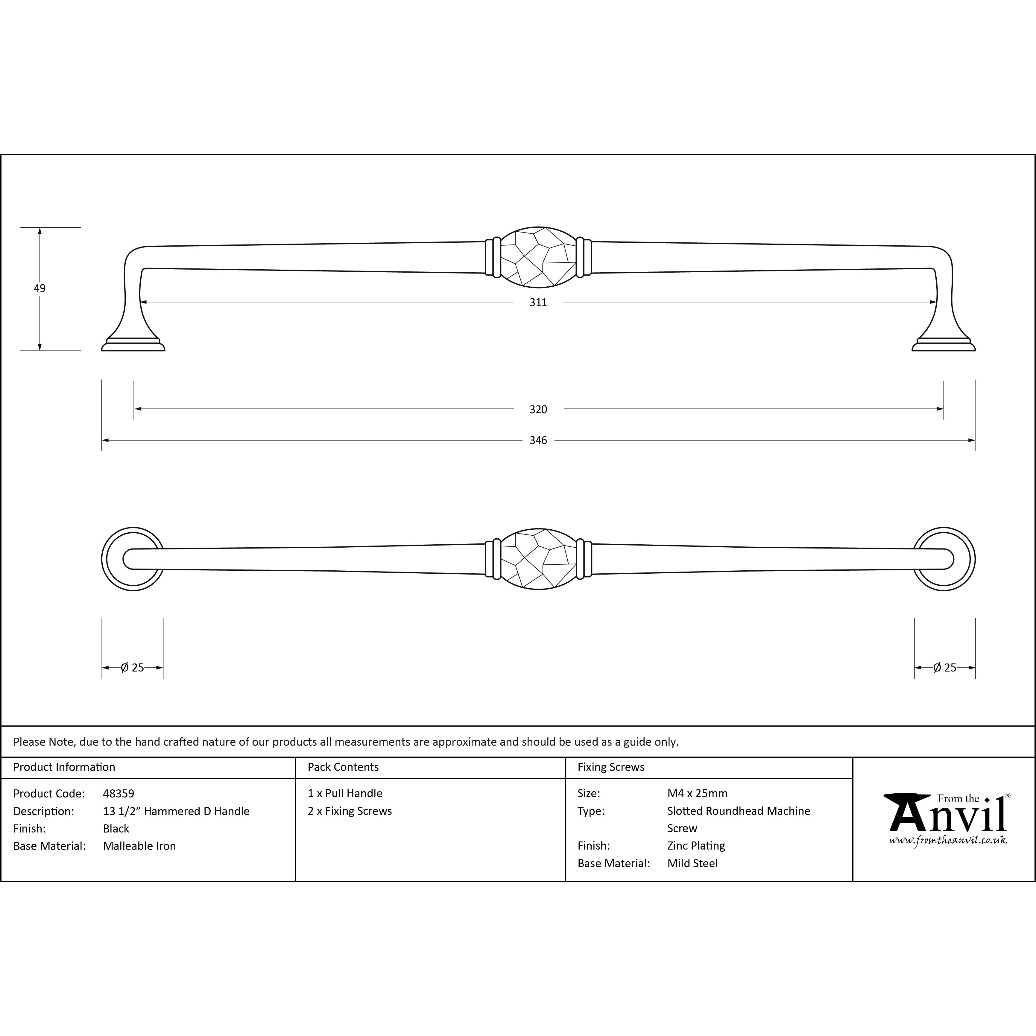 Black 13 1/2" Hammered D Handle | From The Anvil-D Handles-Yester Home