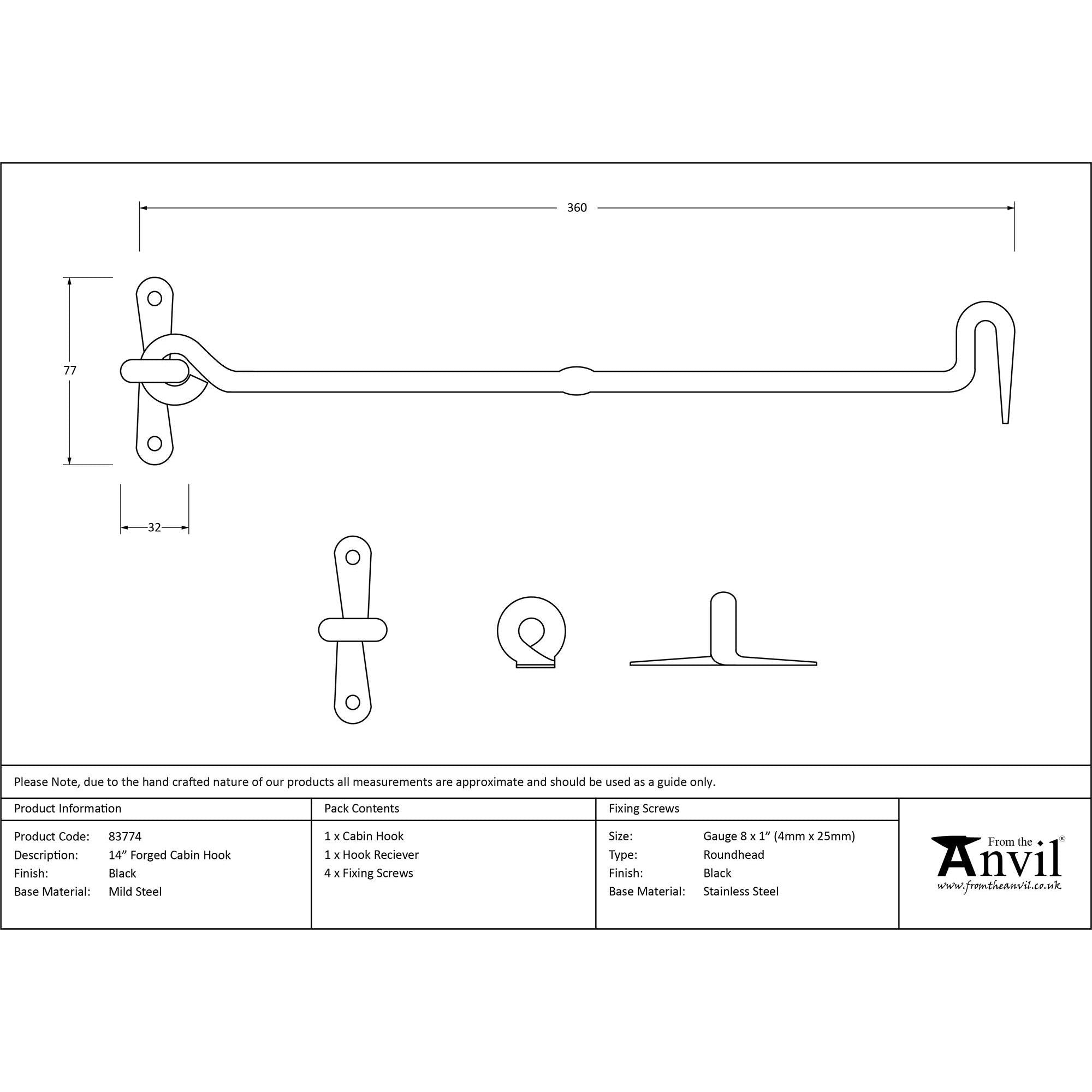 Black 14" Forged Cabin Hook | From The Anvil - Cabin Hooks - From The Anvil - Yester Home