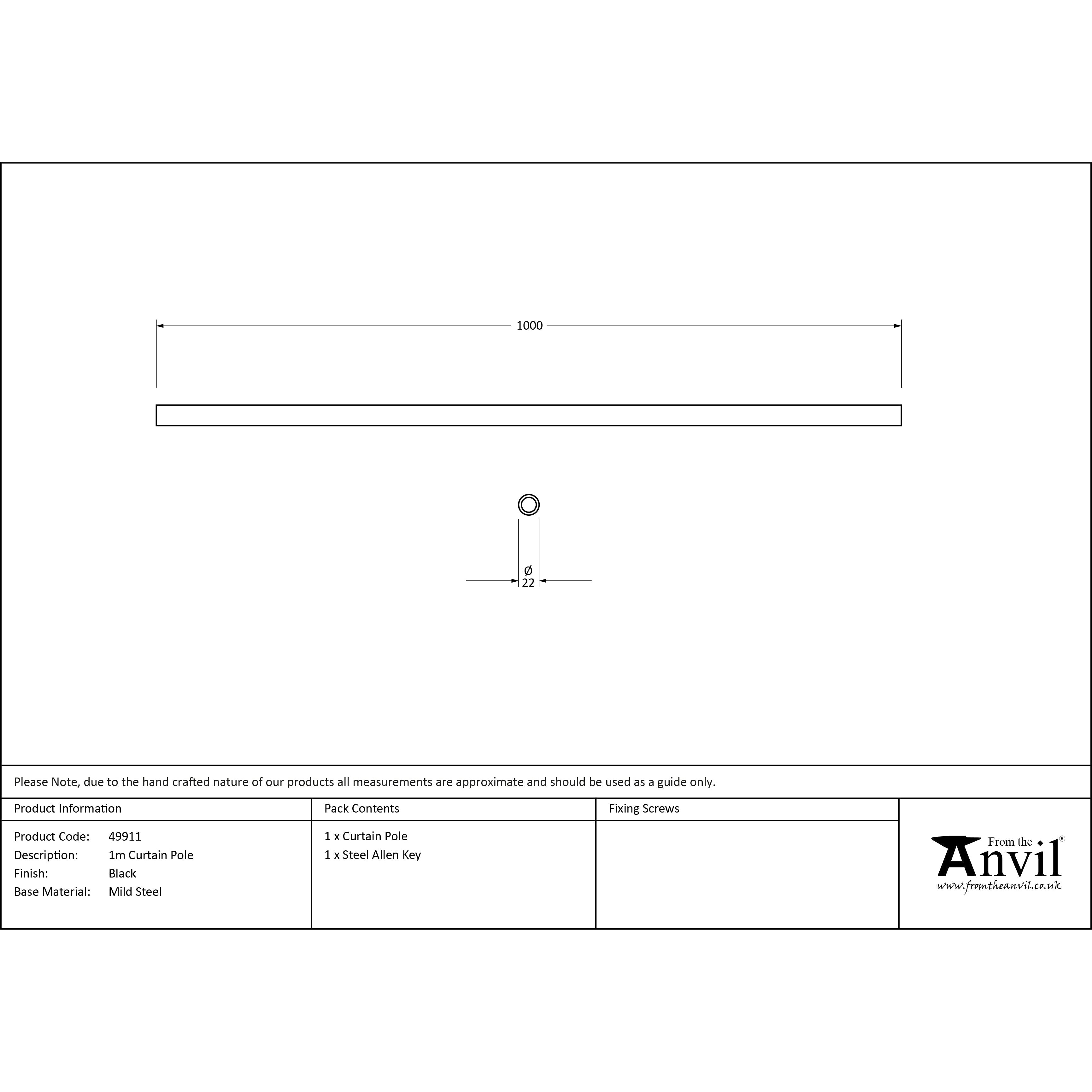 Black 1m Curtain Pole | From The Anvil-Poles-Yester Home