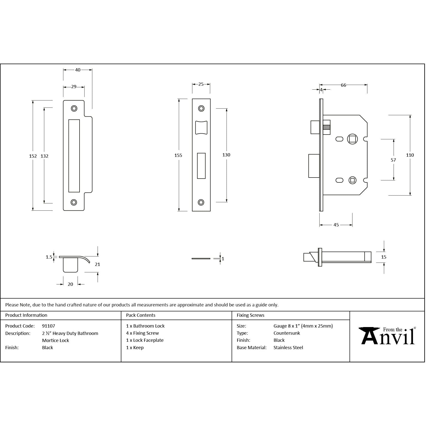 Black 2½" Heavy Duty Bathroom Mortice Lock | From The Anvil - Bathroom Locks - From The Anvil - Yester Home