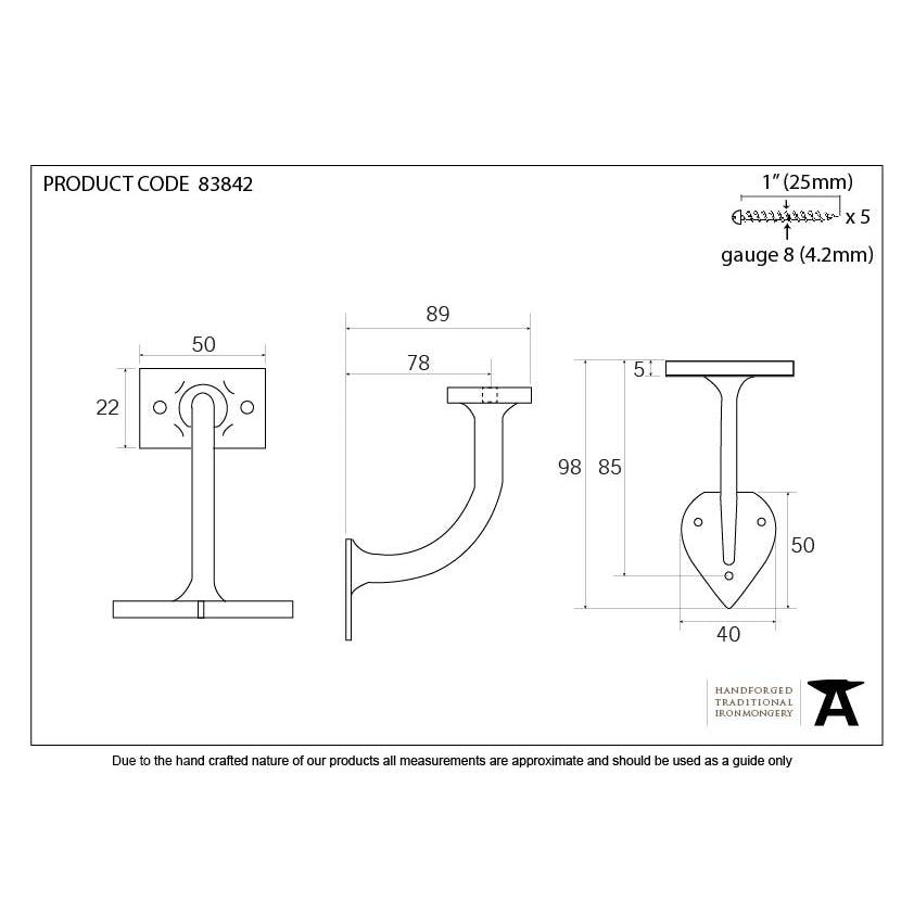 Black 3" Handrail Bracket | From The Anvil-Handrail Brackets-Yester Home