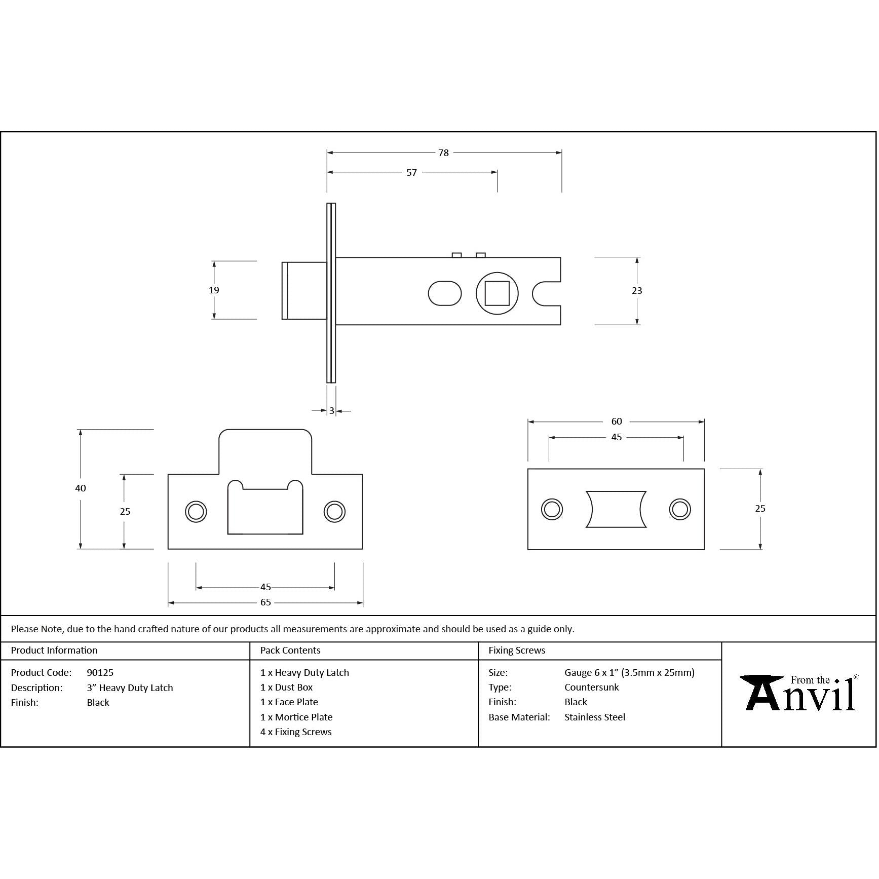 Black 3" Heavy Duty Latch | From The Anvil - Latches - From The Anvil - Yester Home