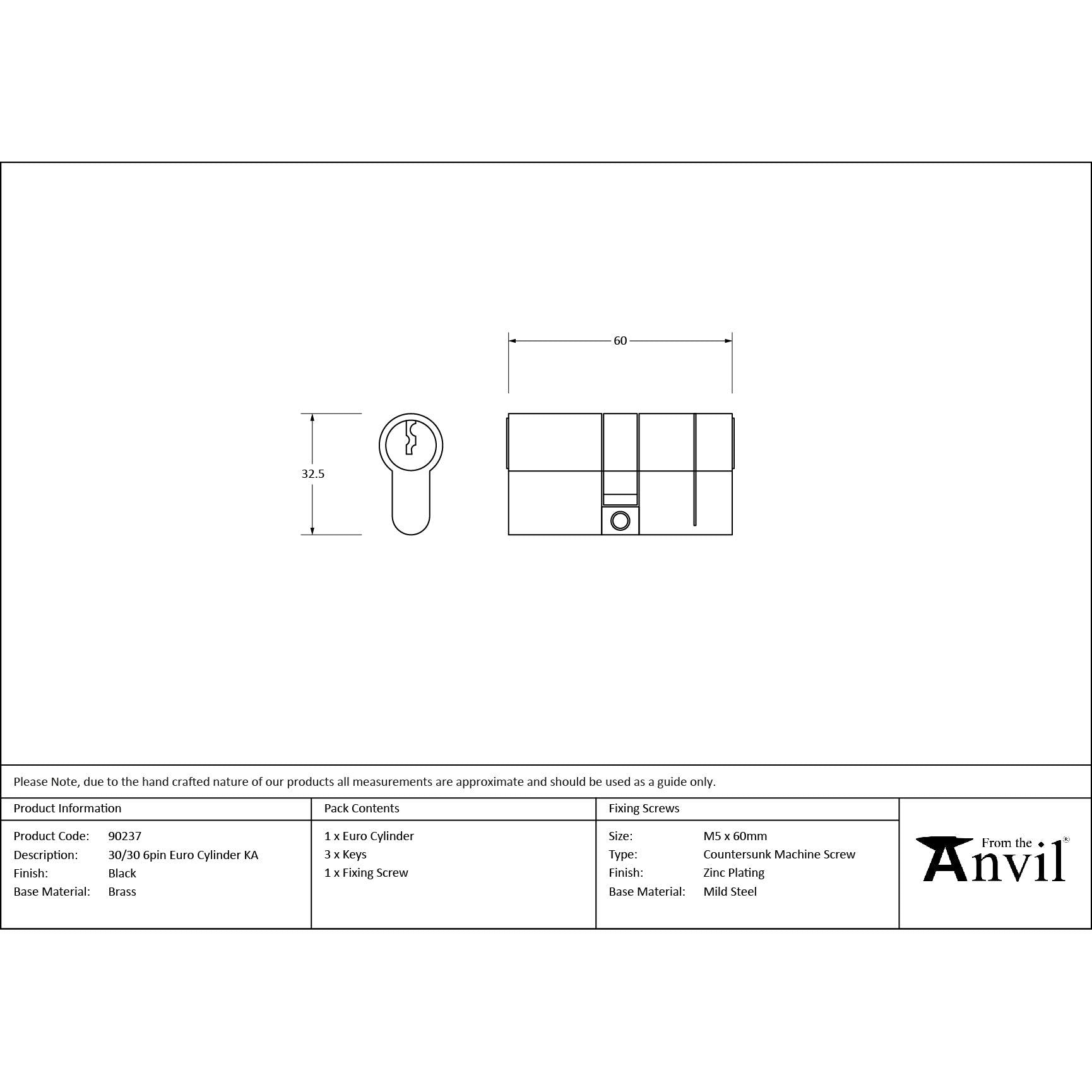 Black 30/30 6pin Euro Cylinder KA | From The Anvil - Euro Cylinders - From The Anvil - Yester Home
