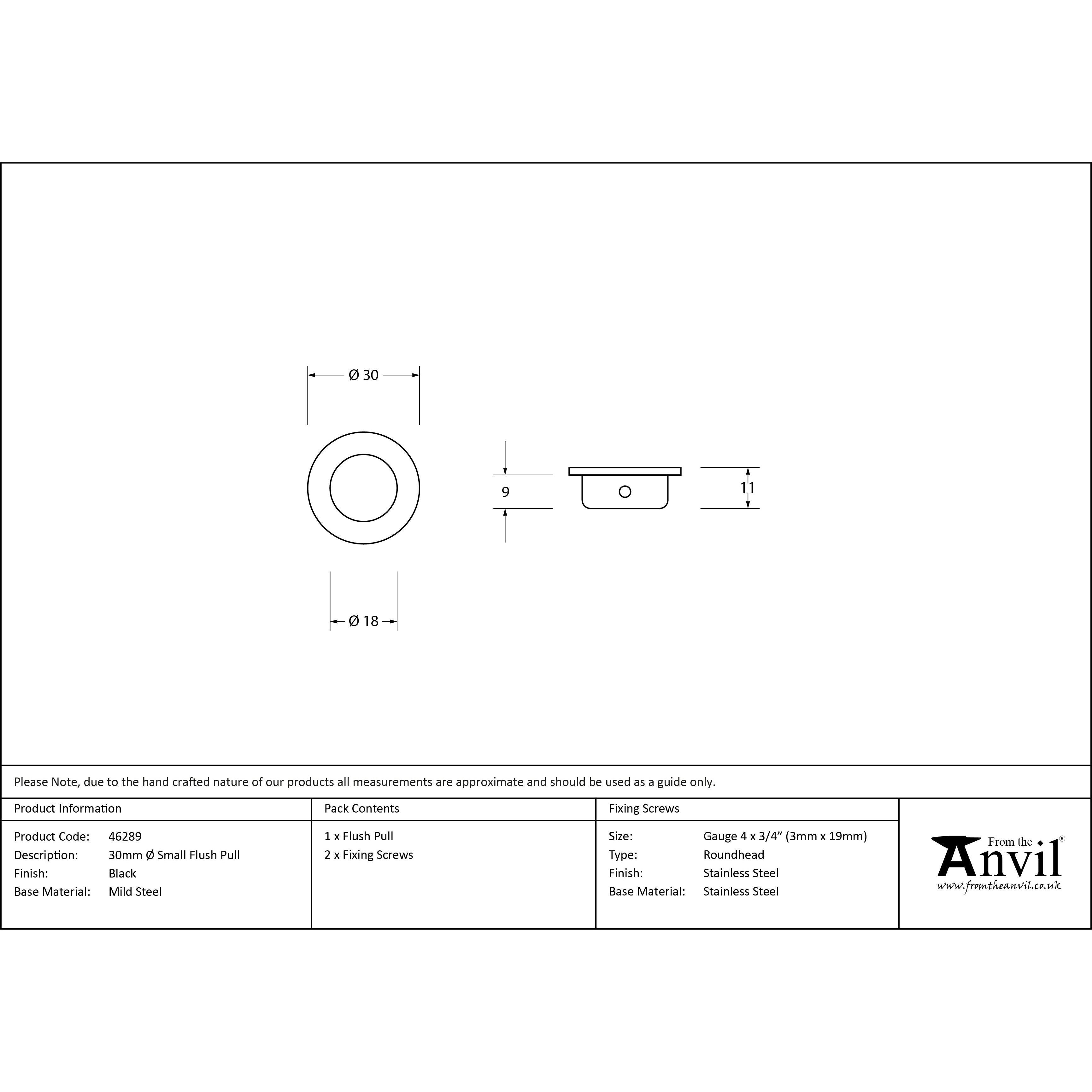 Black 30mm Ø Small Flush Pull | From The Anvil - Pocket Door Hardware - From The Anvil - Yester Home