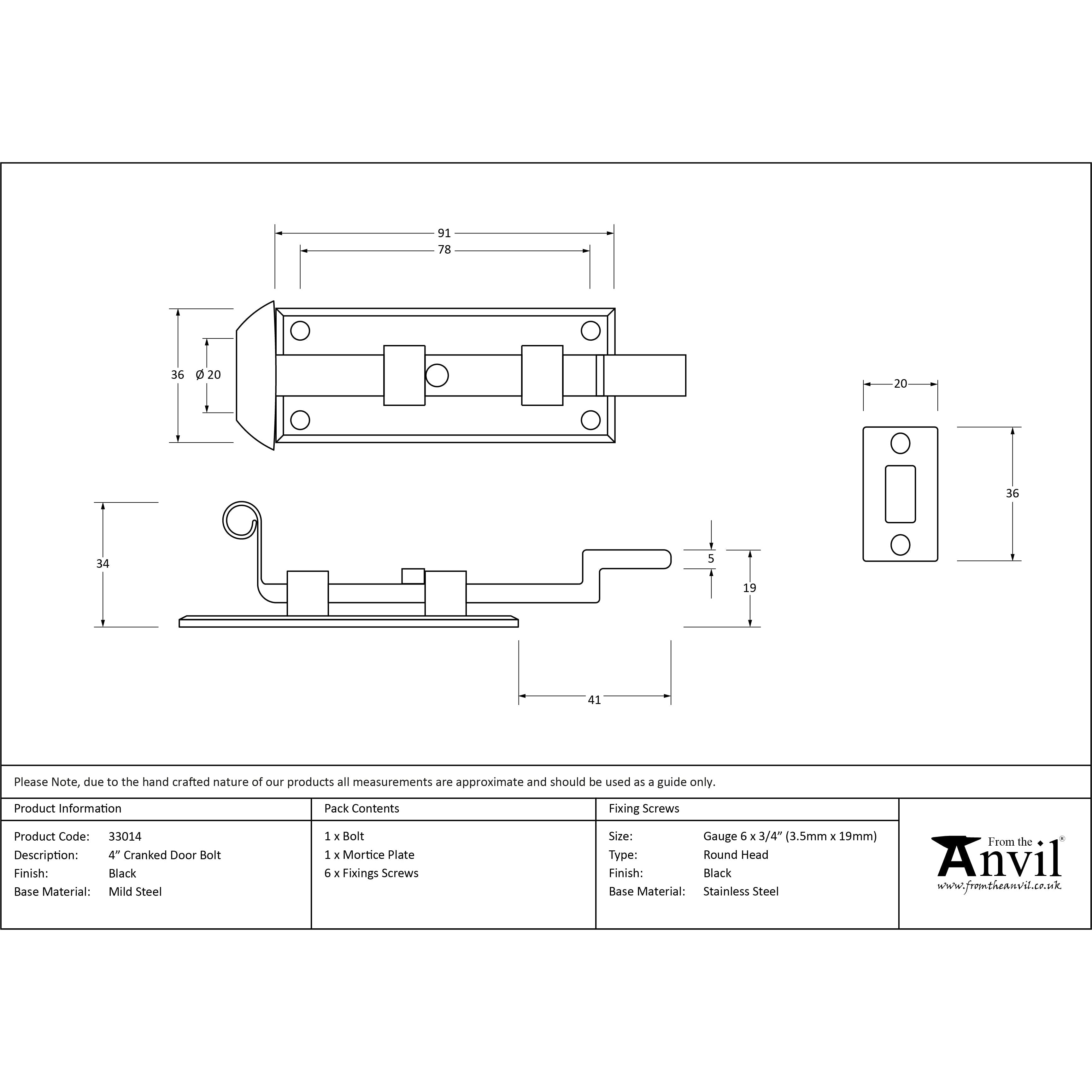 Black 4" Cranked Door Bolt | From The Anvil-Bolts-Yester Home
