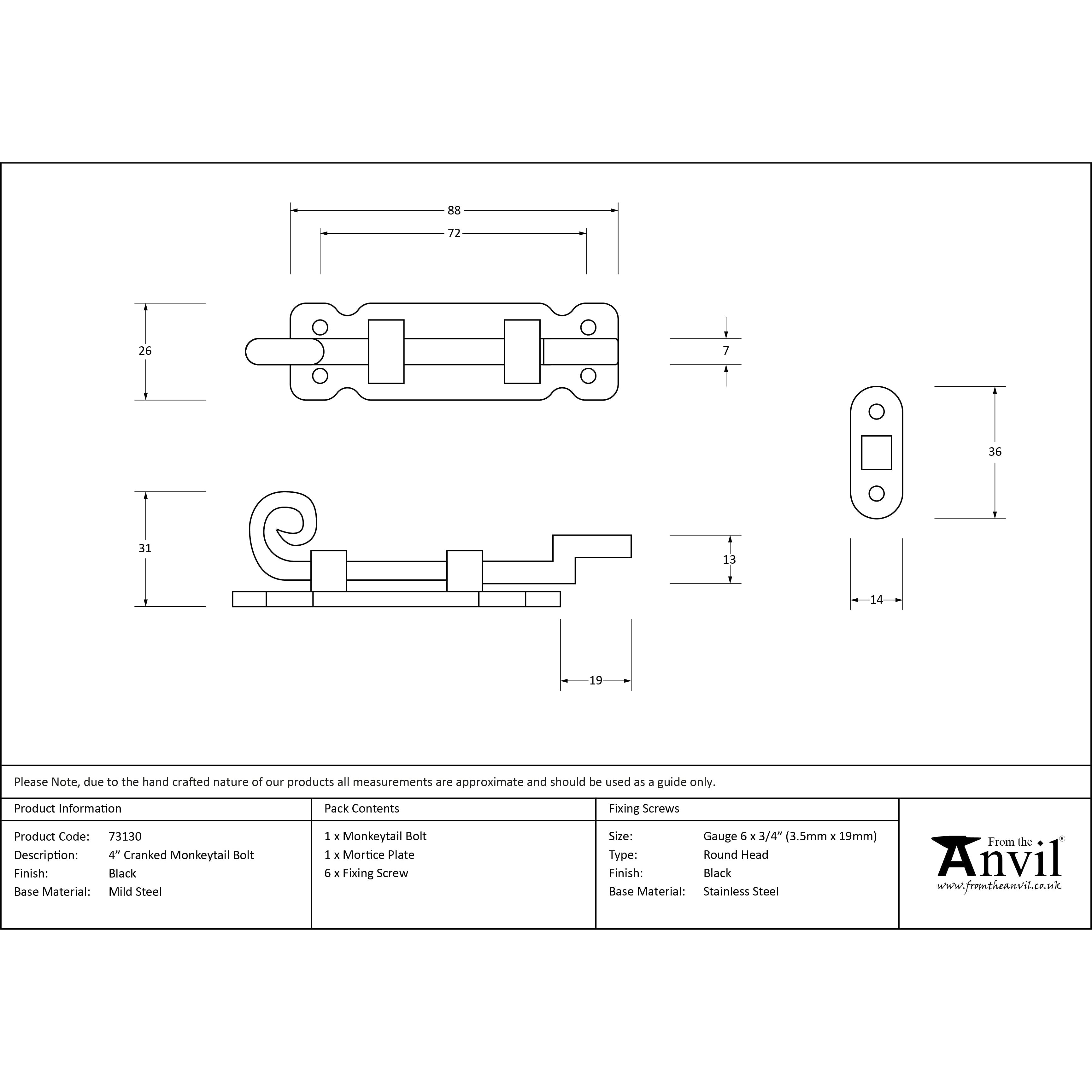 Black 4" Cranked Monkeytail Bolt | From The Anvil-Bolts-Yester Home