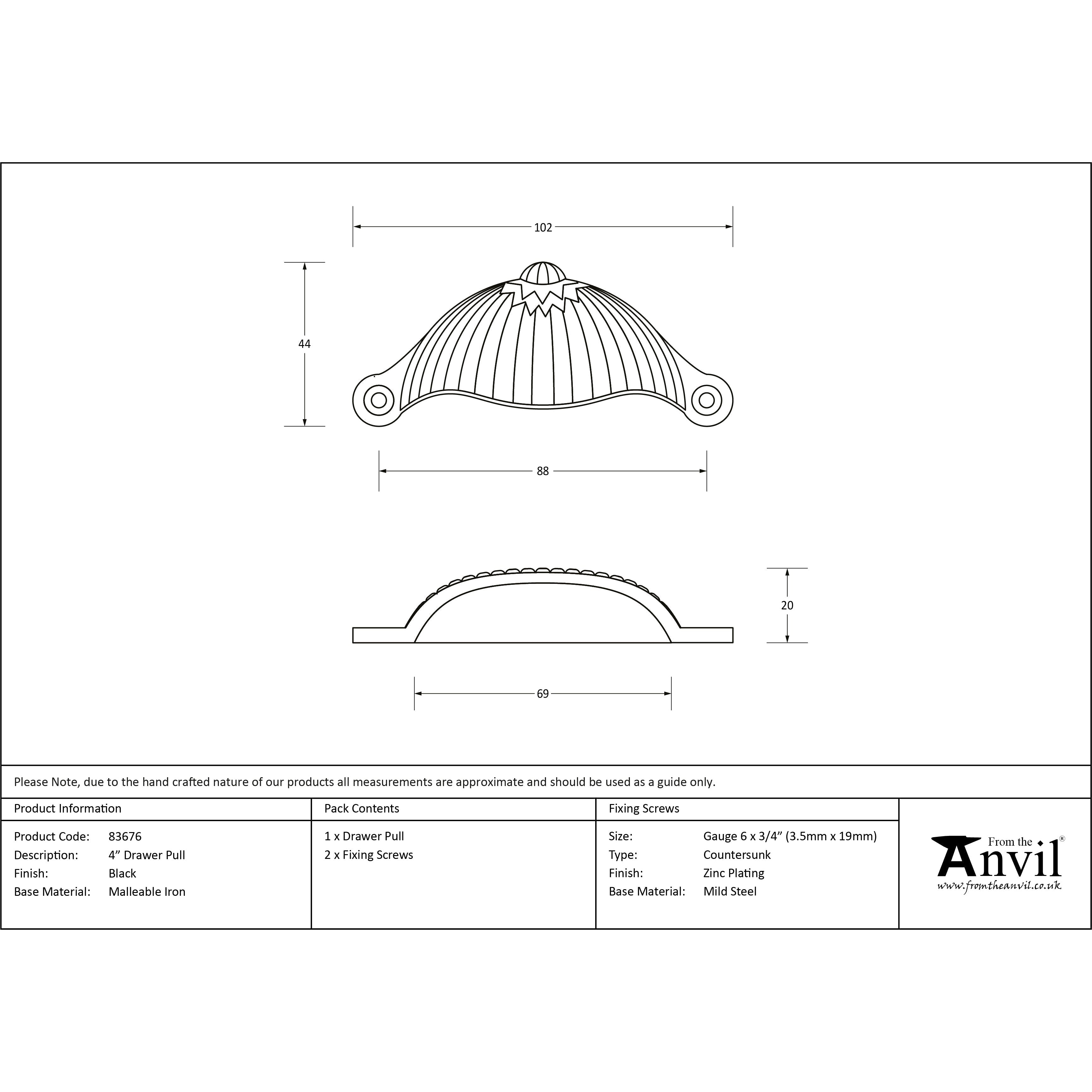 Black 4" Flower Drawer Pull | From The Anvil-Drawer Pulls-Yester Home