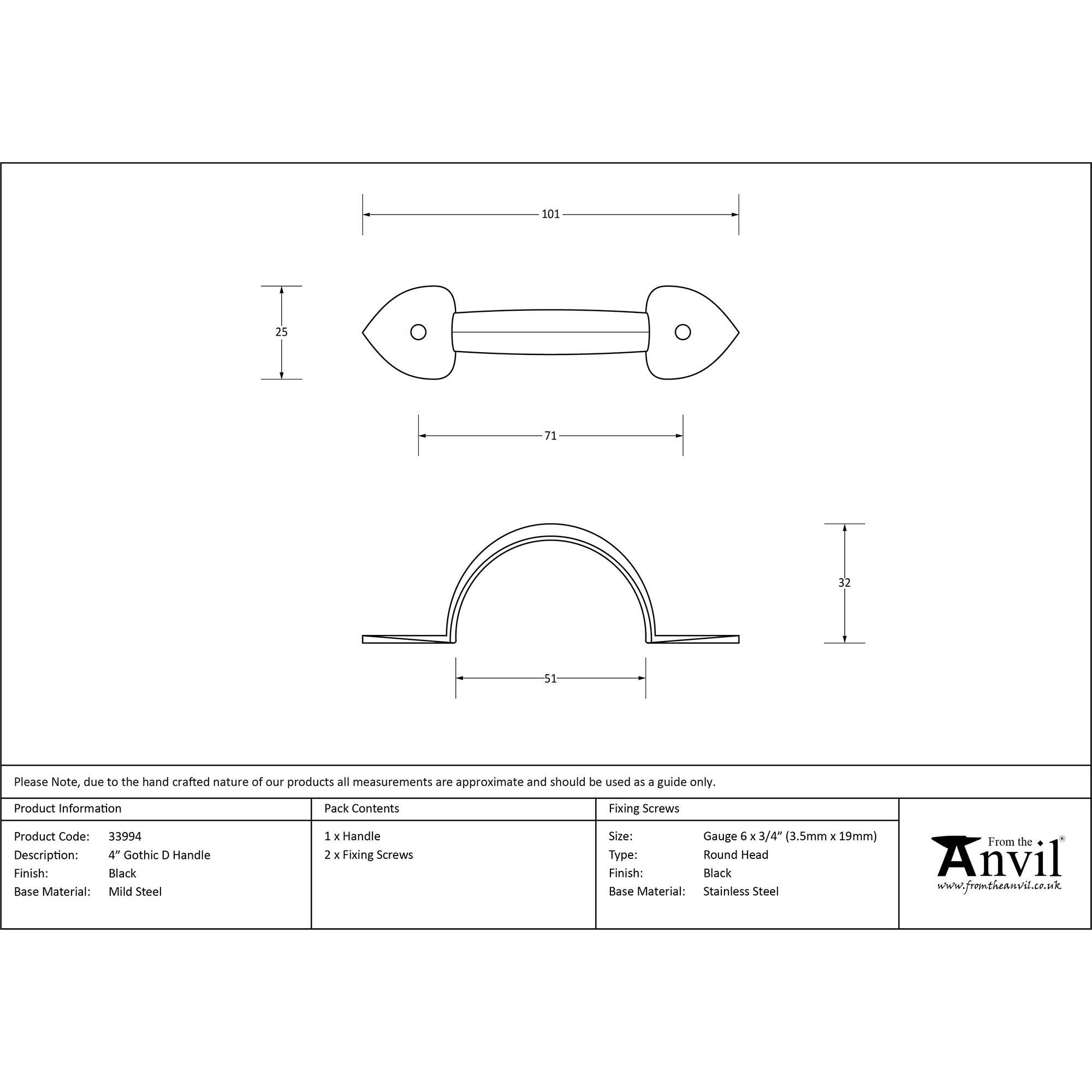 Black 4" Gothic D Handle | From The Anvil - D Handles - From The Anvil - Yester Home