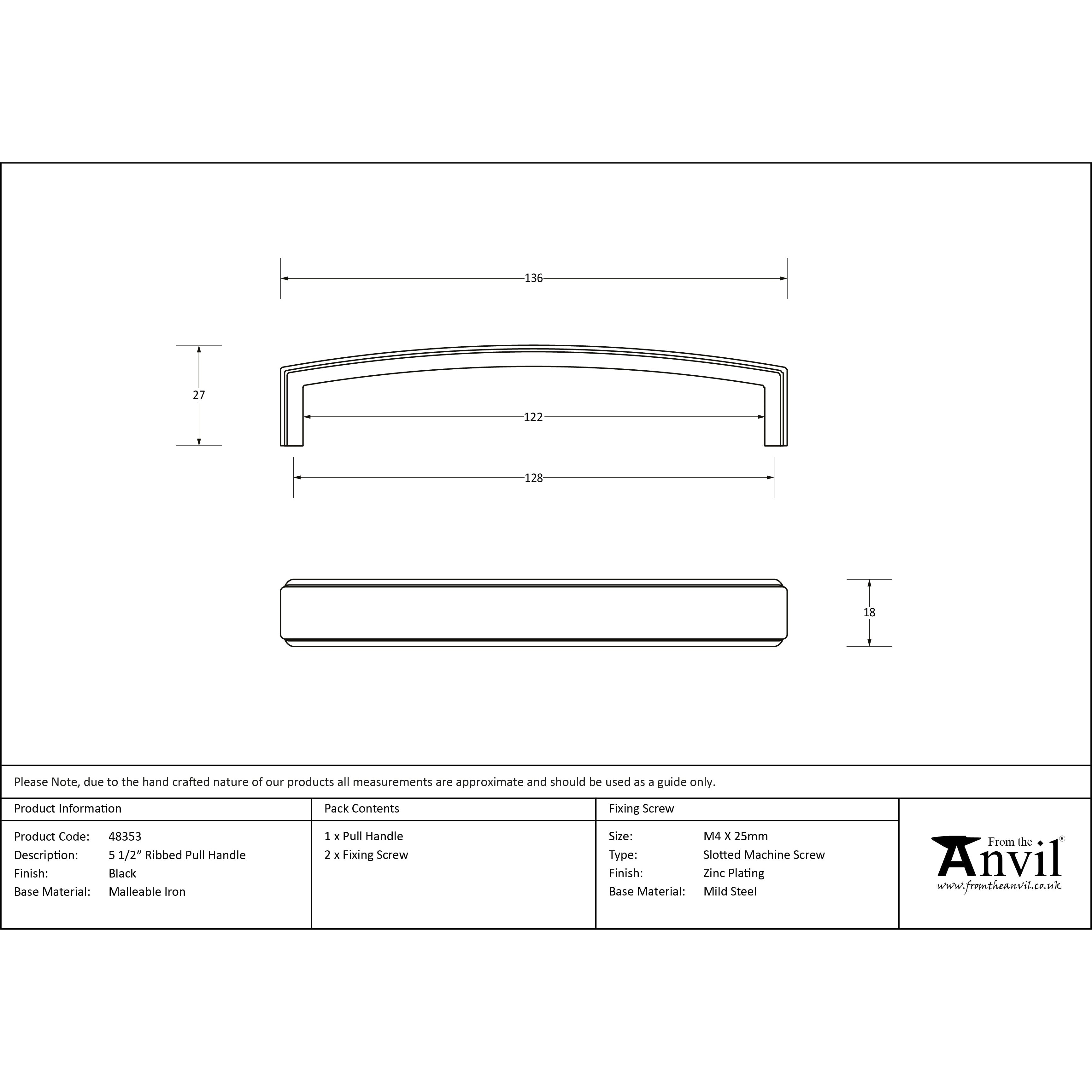 Black 5 1/2" Ribbed Pull Handle | From The Anvil-Pull Handles-Yester Home