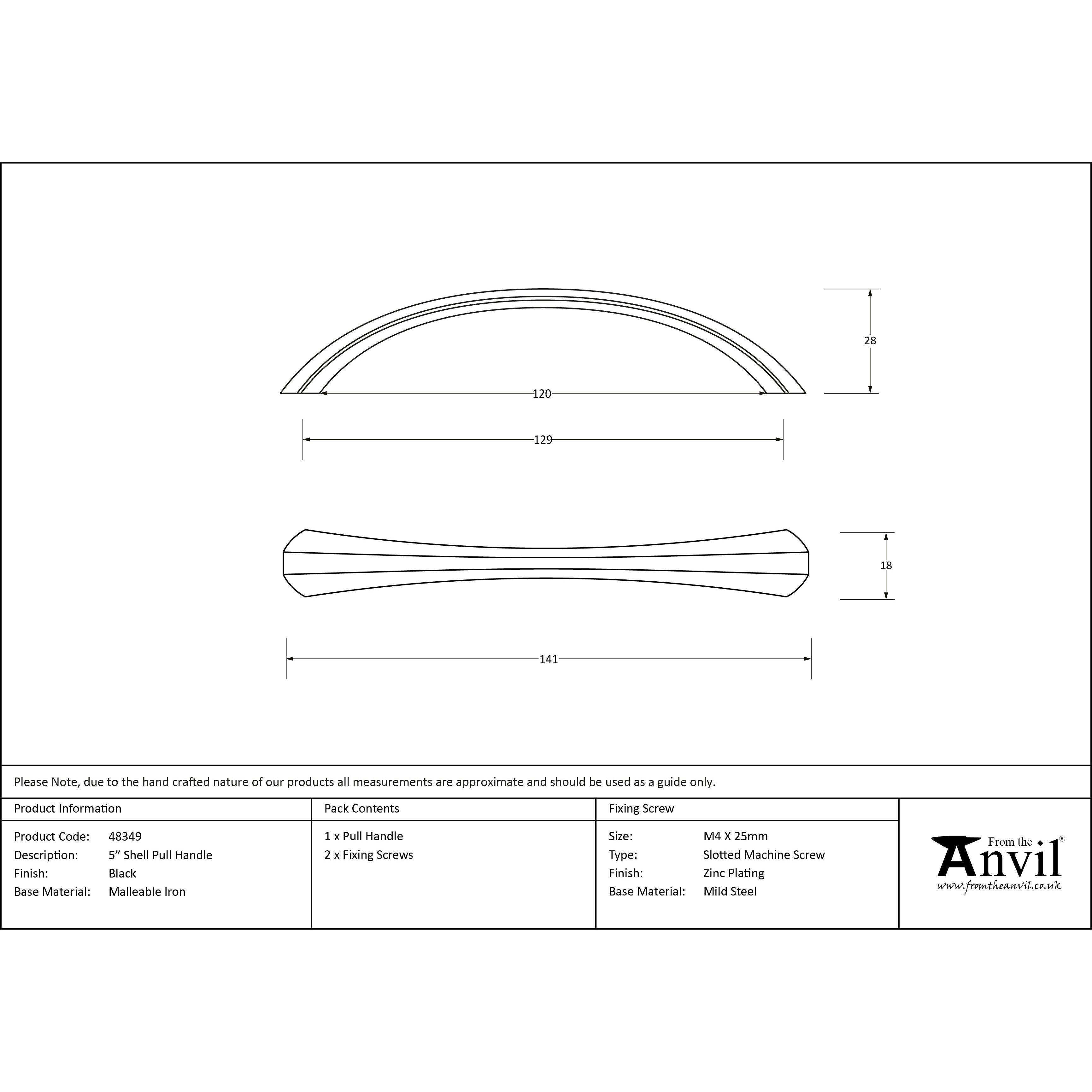 Black 5" Shell Pull Handle | From The Anvil-Pull Handles-Yester Home
