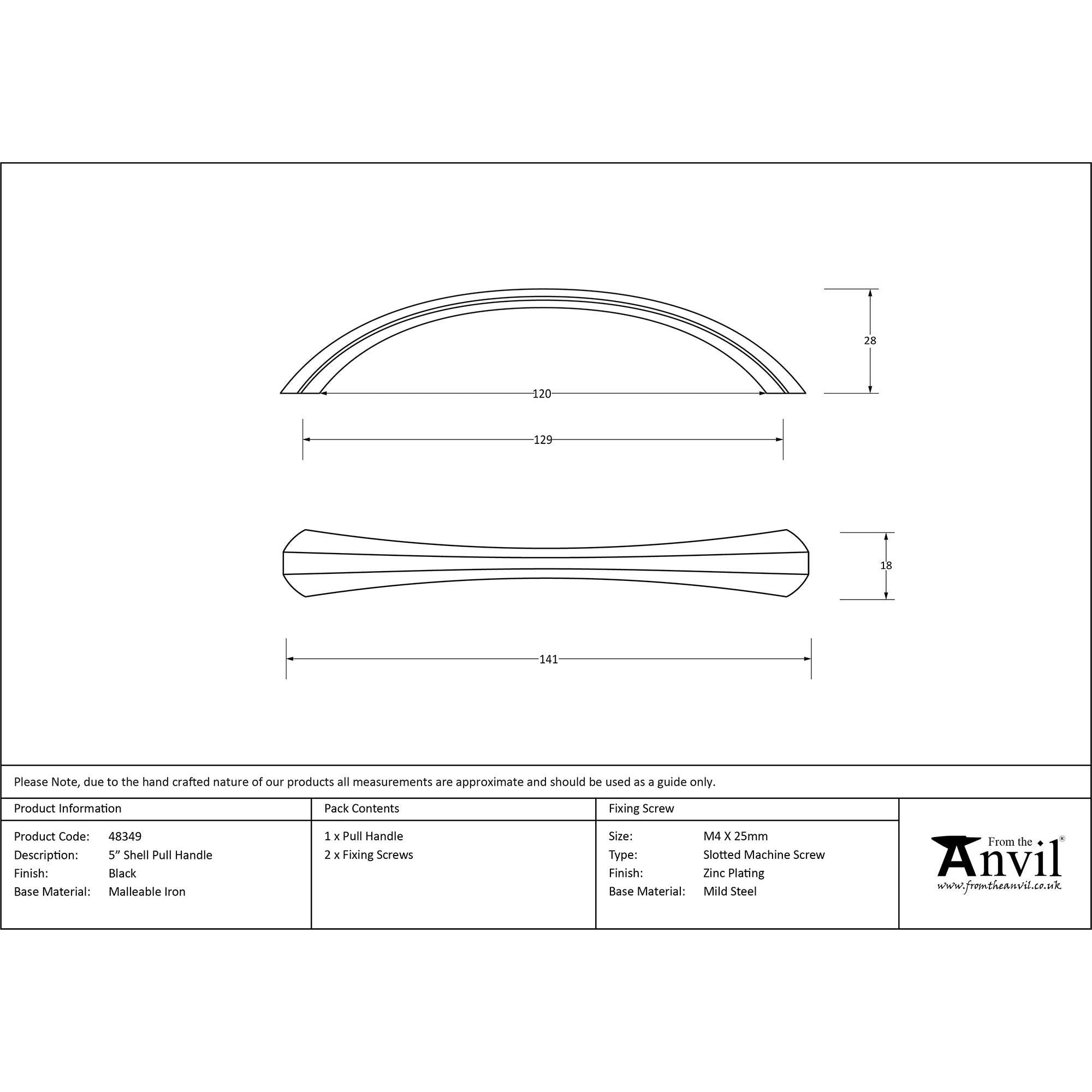 Black 5" Shell Pull Handle | From The Anvil - Pull Handles - From The Anvil - Yester Home