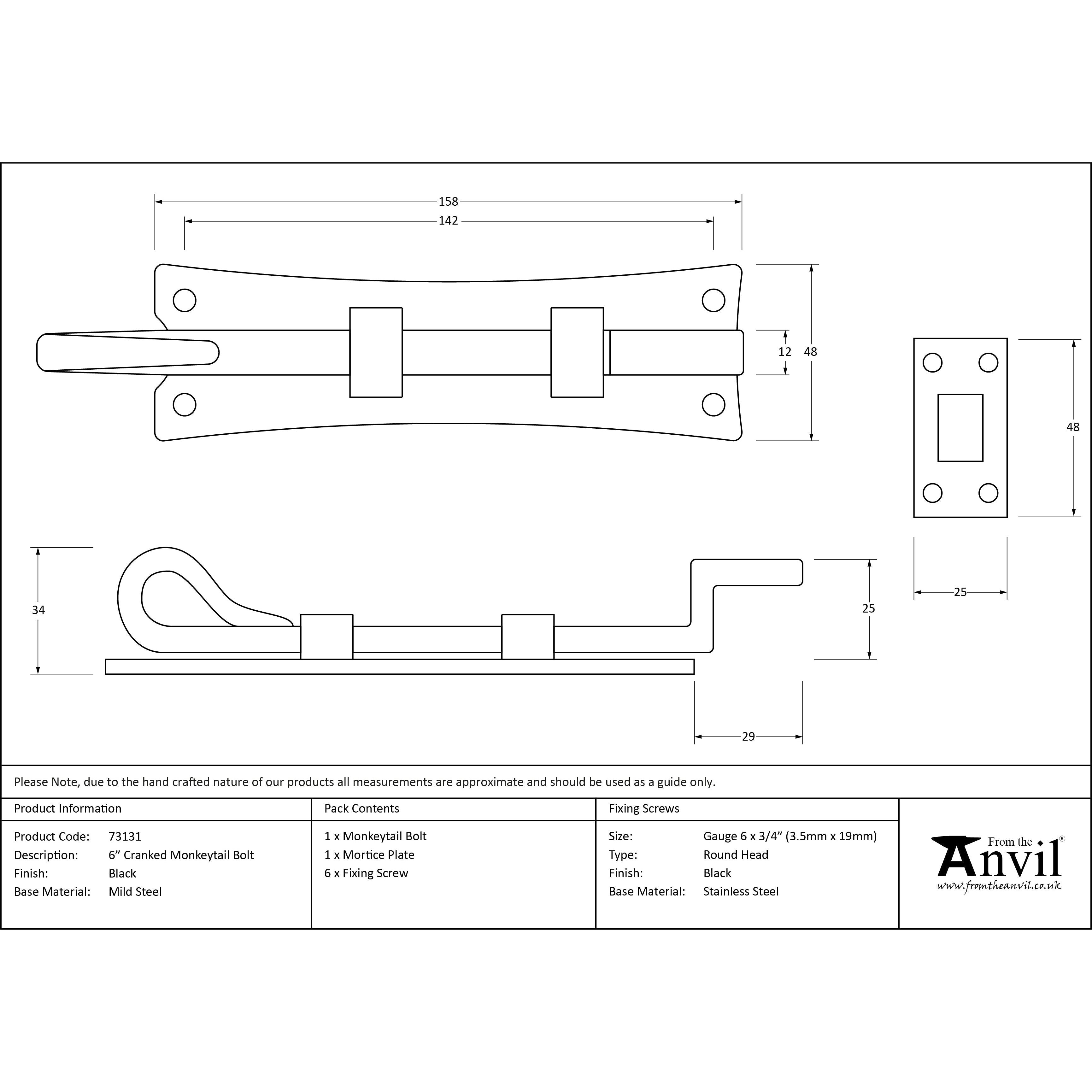 Black 6" Cranked Monkeytail Bolt | From The Anvil-Bolts-Yester Home
