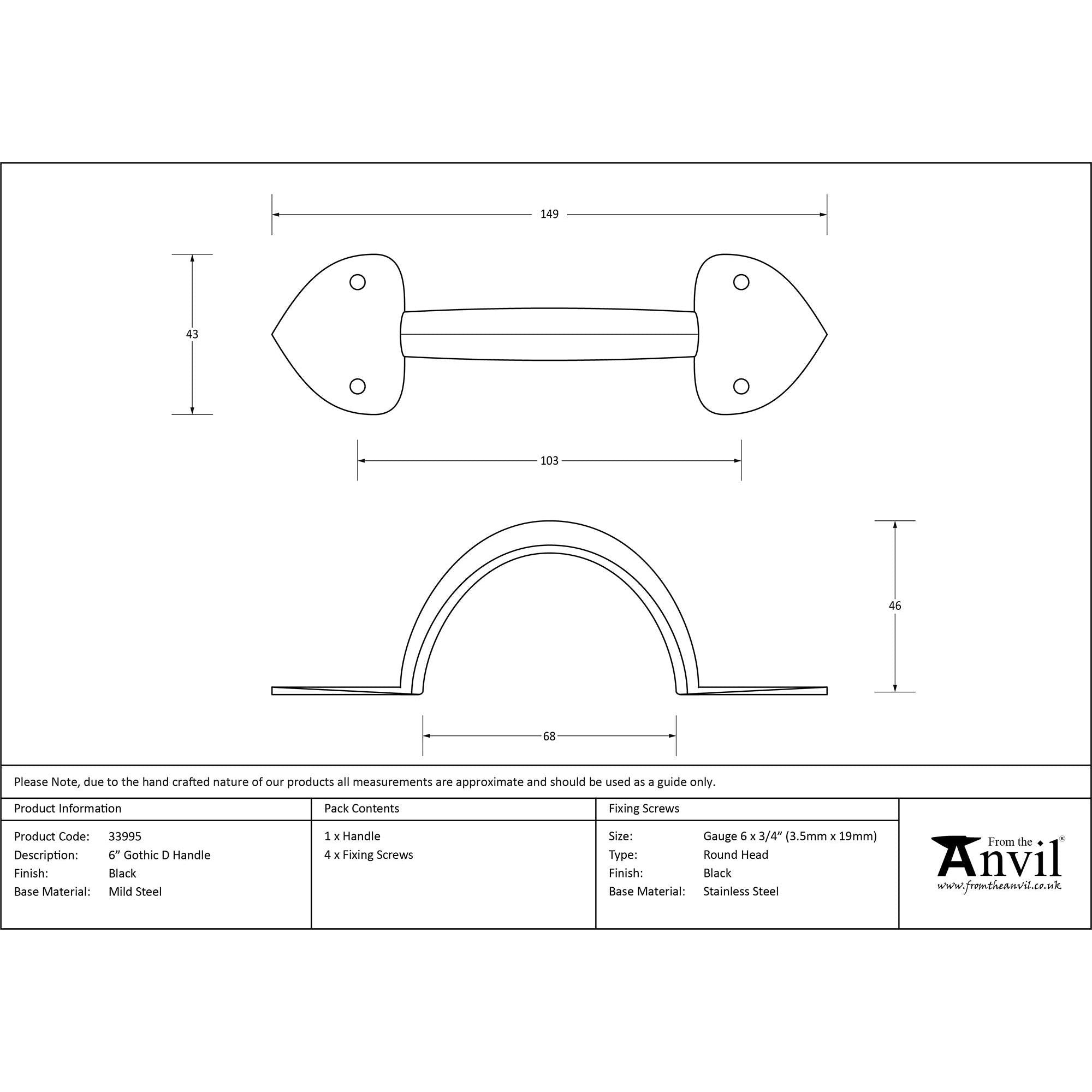 Black 6" Gothic D Handle | From The Anvil - D Handles - From The Anvil - Yester Home