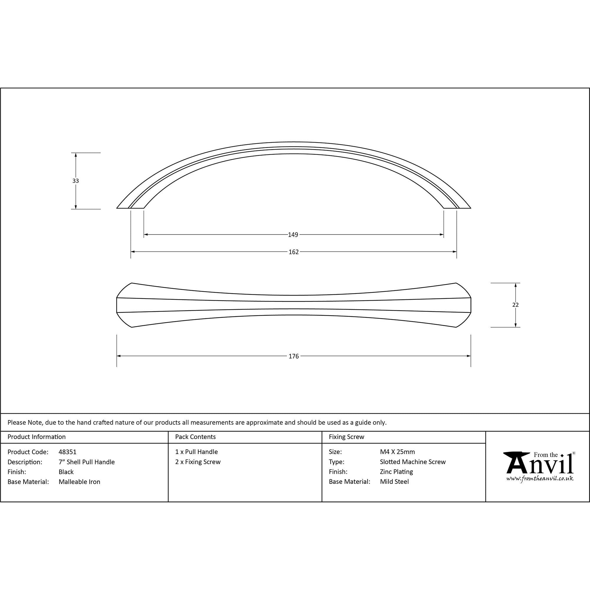 Black 7" Shell Pull Handle | From The Anvil - Pull Handles - From The Anvil - Yester Home
