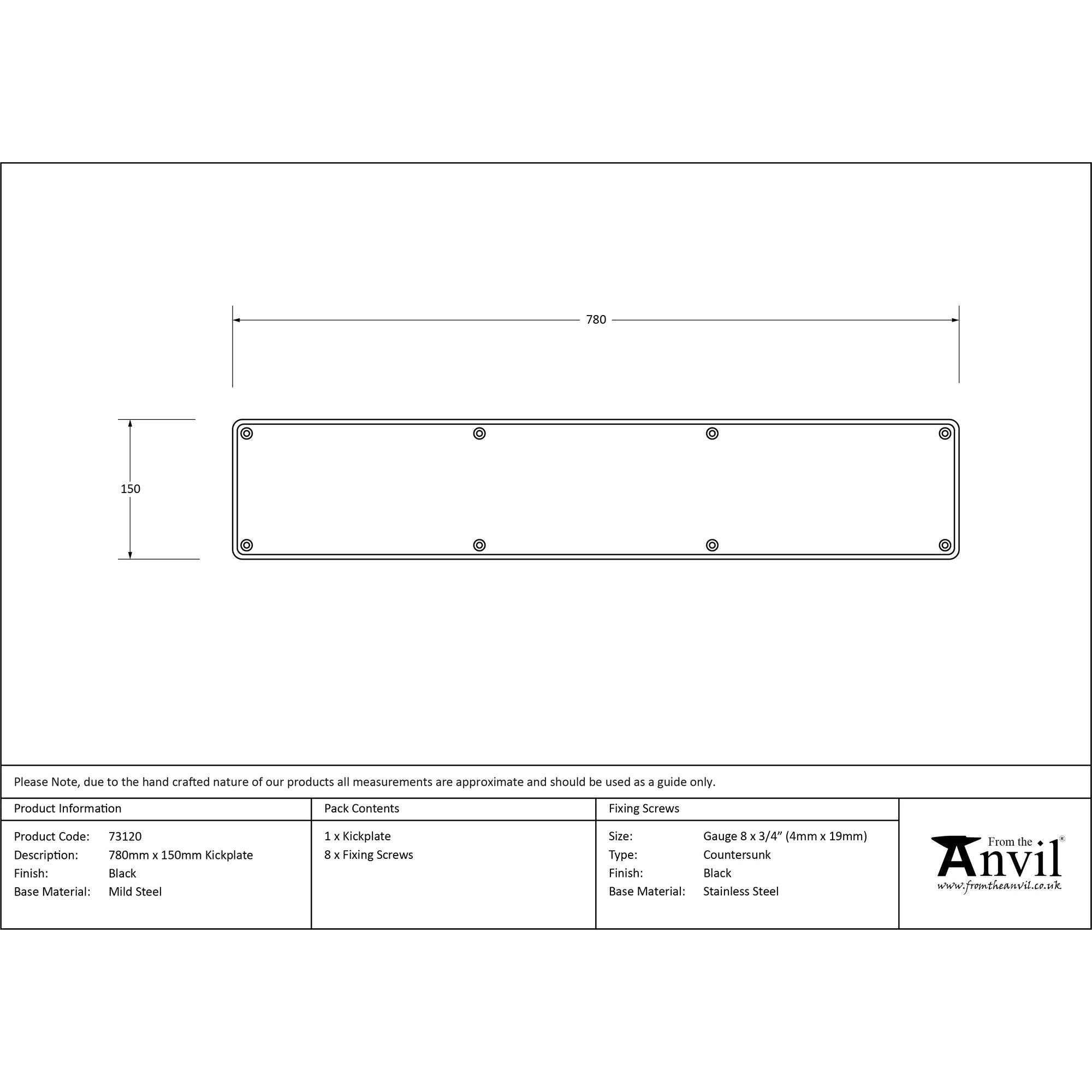 Black 780mm x 150mm Kick Plate | From The Anvil - Kickplates - From The Anvil - Yester Home