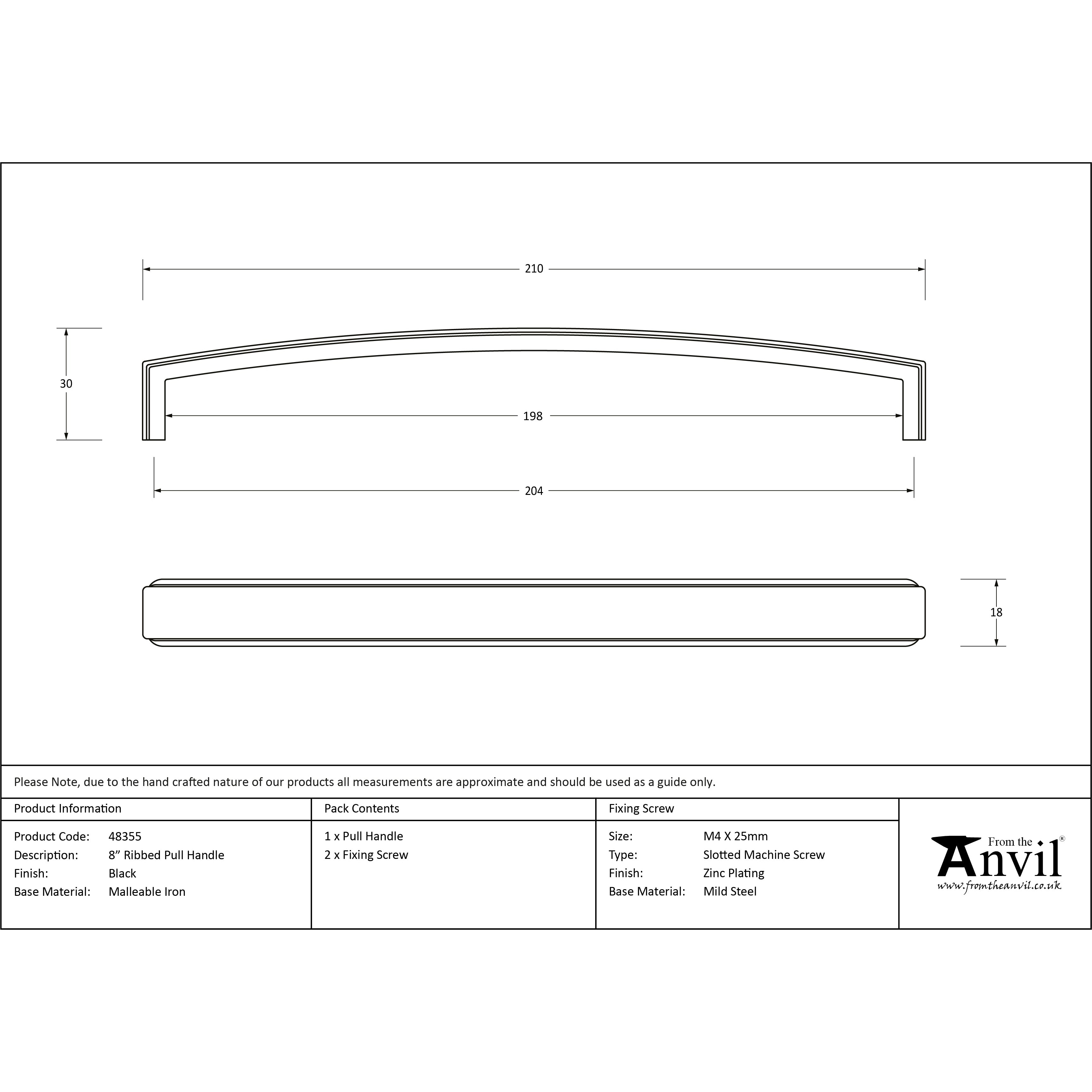 Black 9" Ribbed Pull Handle | From The Anvil-Pull Handles-Yester Home