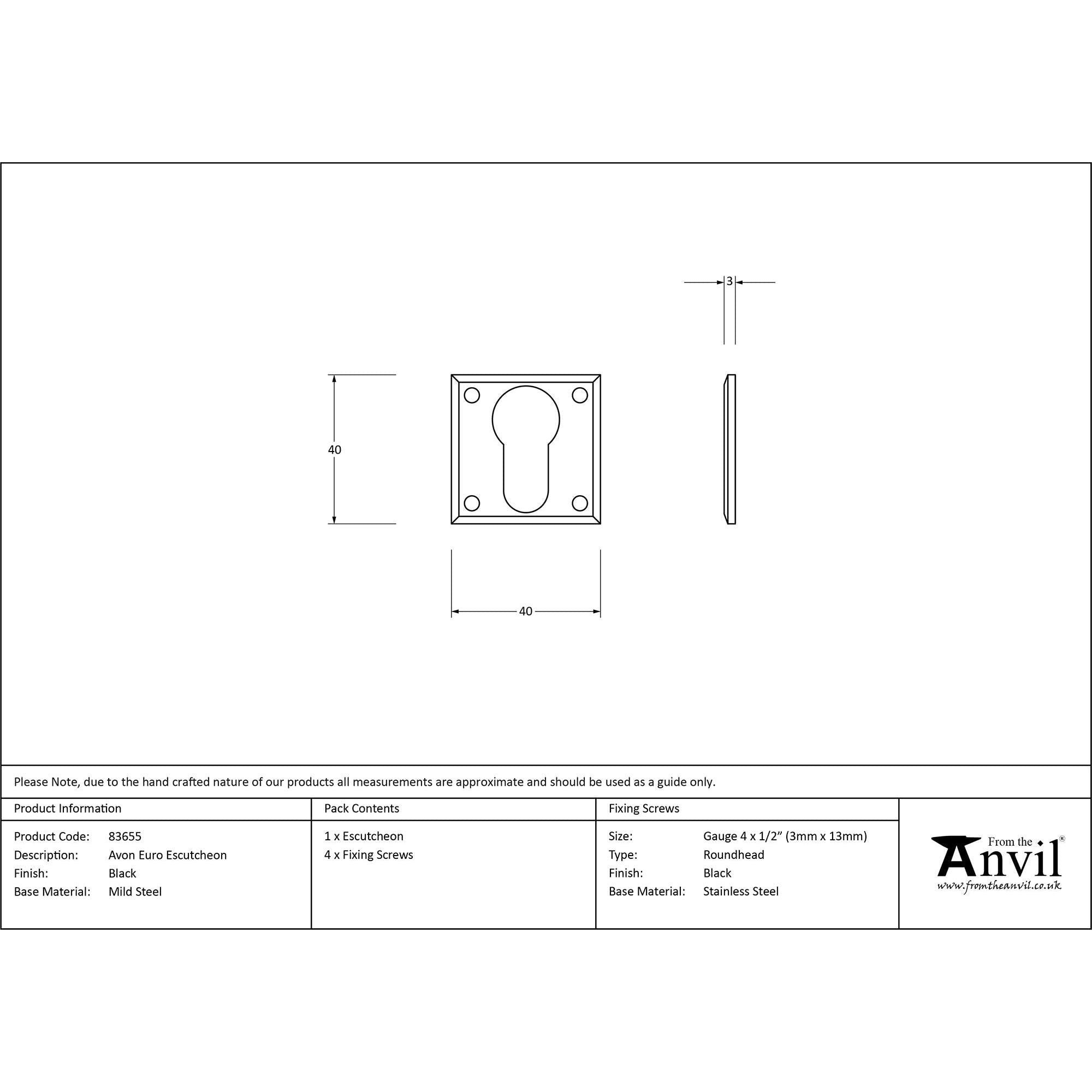 Black Avon Euro Escutcheon | From The Anvil - Euro Escutcheons - From The Anvil - Yester Home