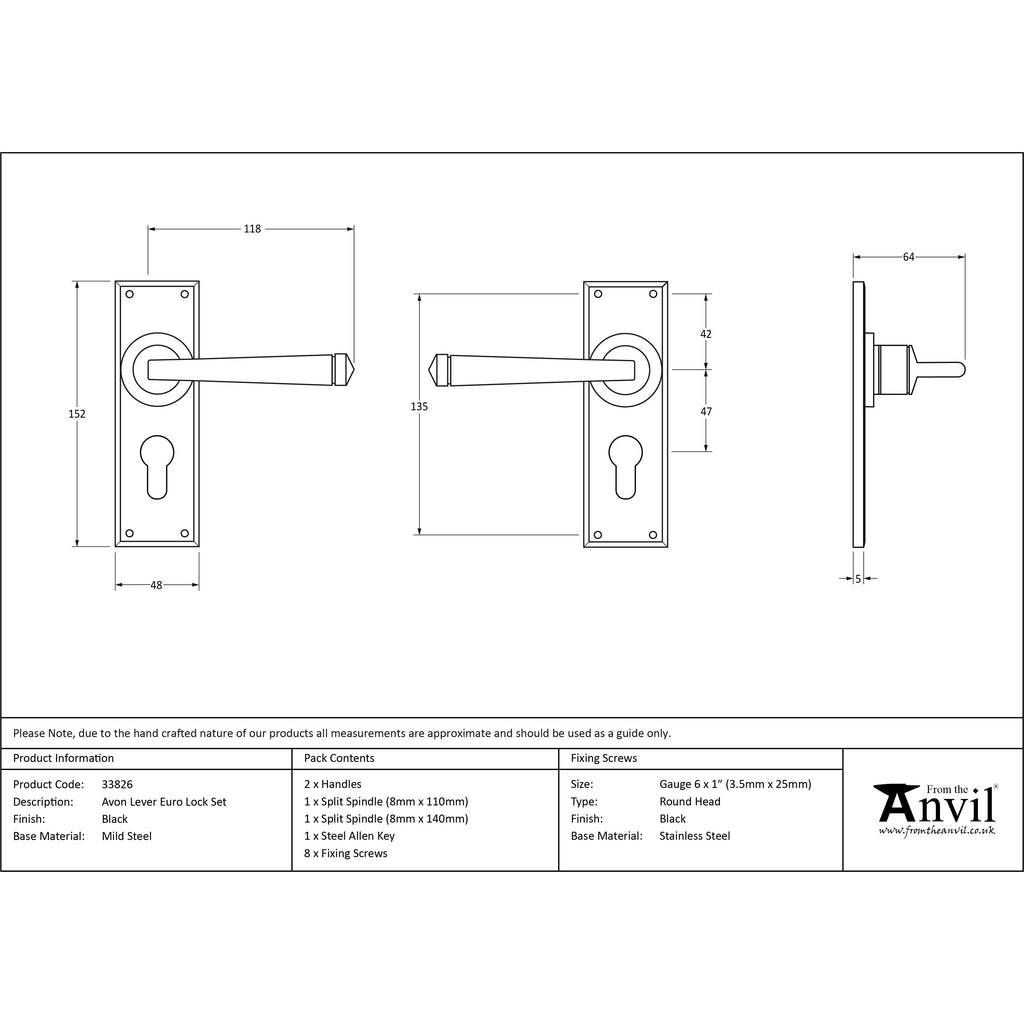 Black Avon Lever Euro Lock Set | From The Anvil