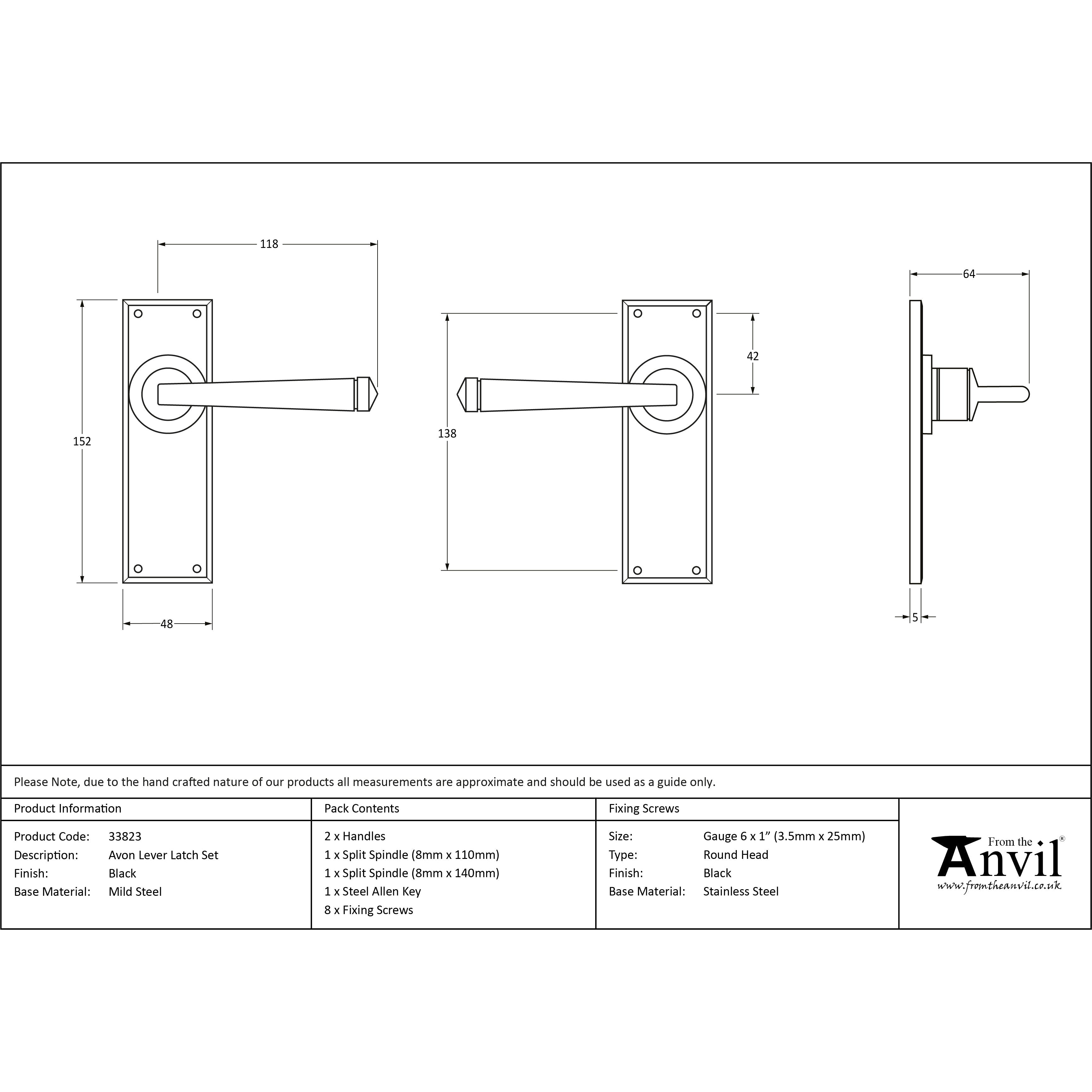Black Avon Lever Latch Set | From The Anvil-Lever Latch-Yester Home