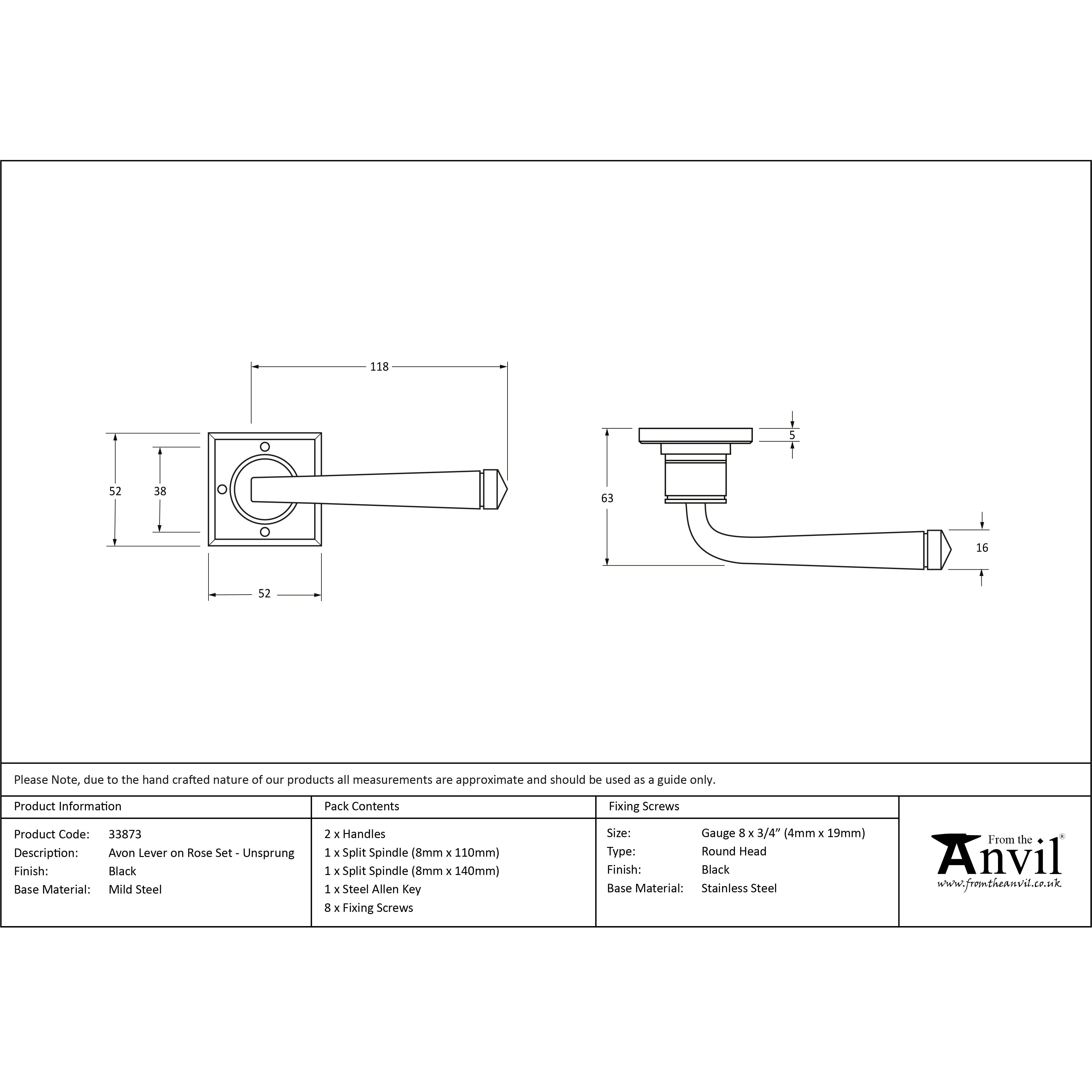 Black Avon Lever on Rose Set Unsprung | From The Anvil-Lever on Rose-Yester Home