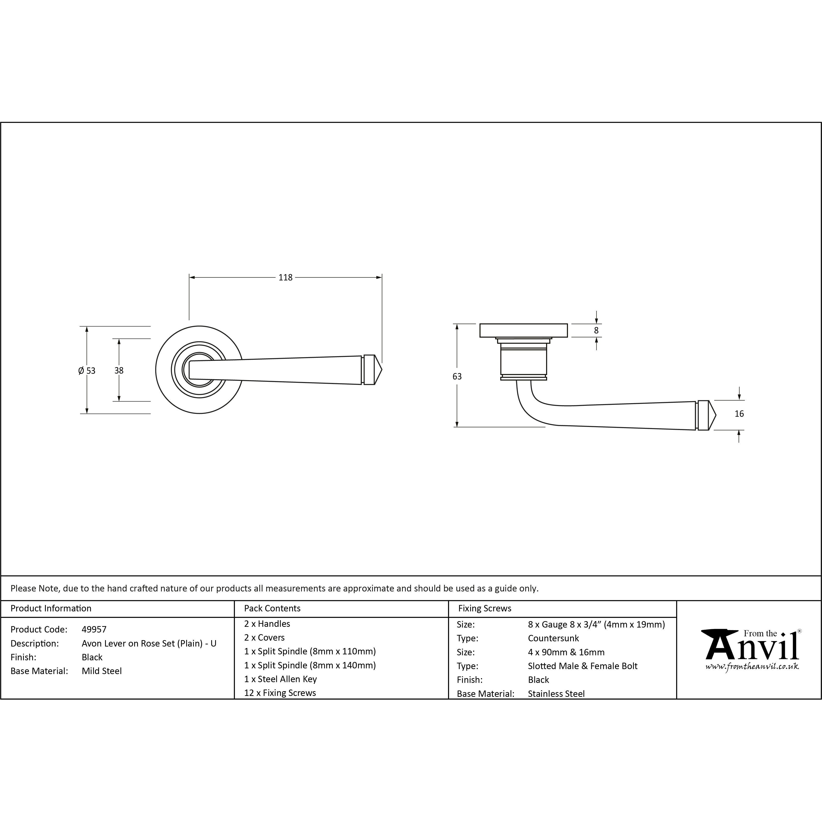 Black Avon Round Lever on Rose Set (Plain) - Unsprung | From The Anvil-Concealed-Yester Home