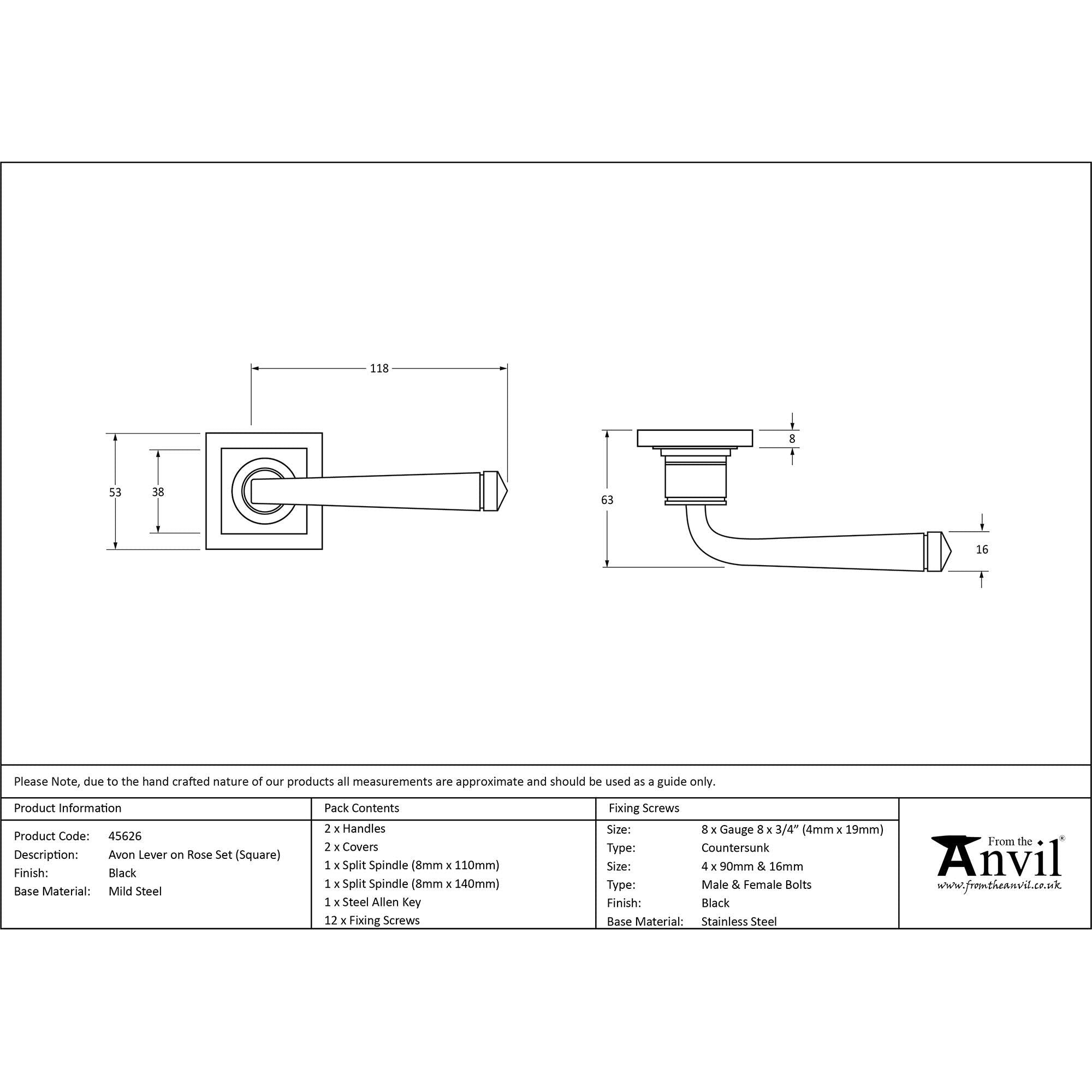 Black Avon Round Lever on Rose Set (Square) | From The Anvil - Concealed - From The Anvil - Yester Home