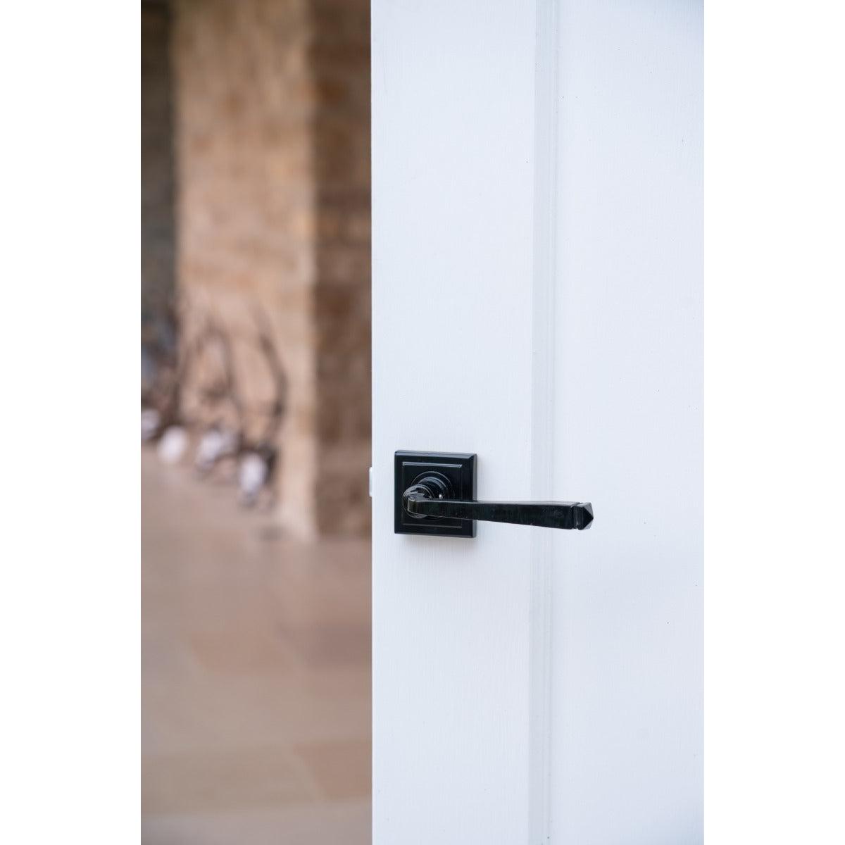 Black Avon Round Lever on Rose Set (Square) - Unsprung | From The Anvil-Concealed-Yester Home