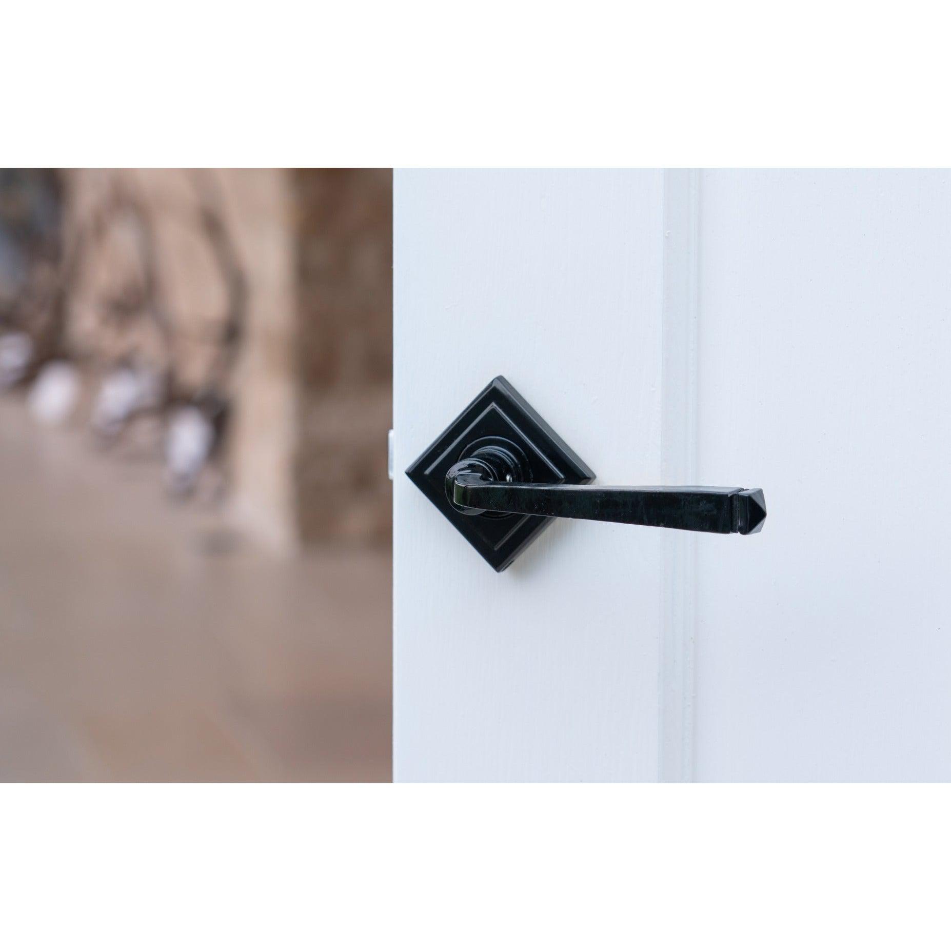 Black Avon Round Lever on Rose Set (Square) - Unsprung | From The Anvil-Concealed-Yester Home
