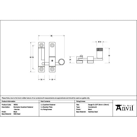 Black Brompton Quadrant Fastener - Narrow - Quadrant Fasteners - From The Anvil - Yester Home