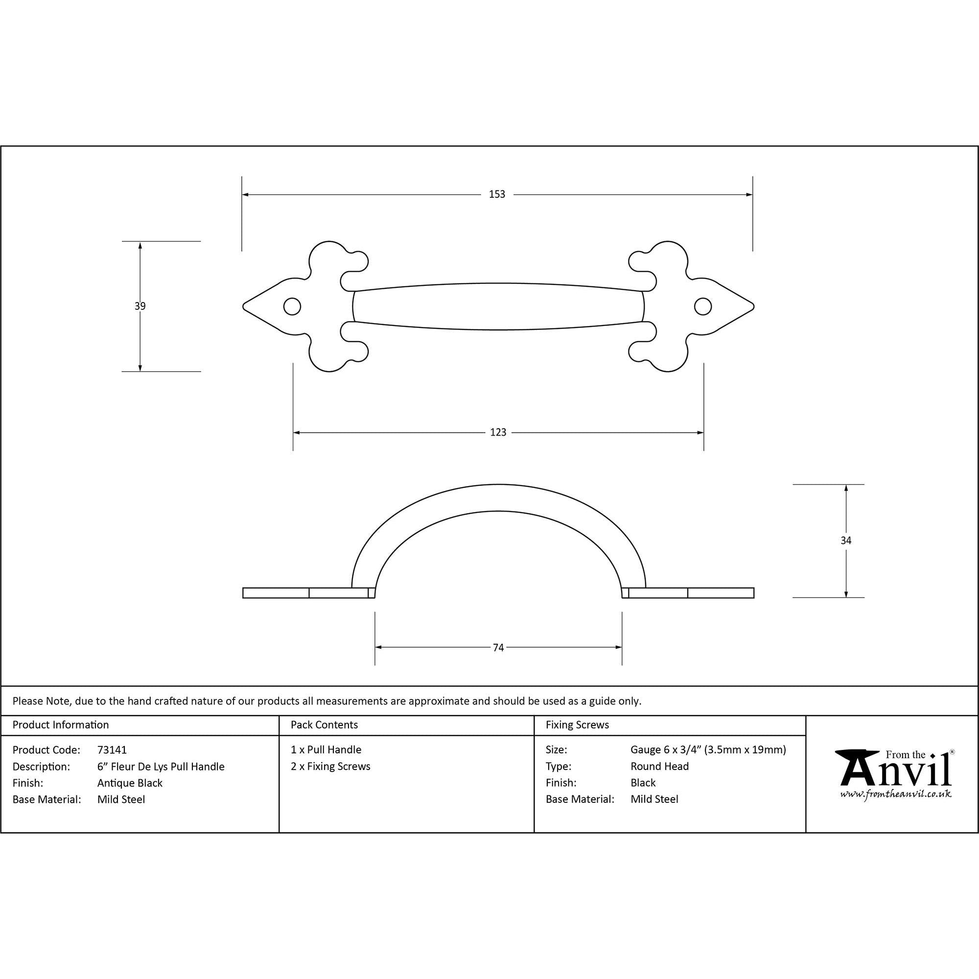 Black Cast 6" Fleur De Lys Pull Handle | From The Anvil - Pull Handles - From The Anvil - Yester Home