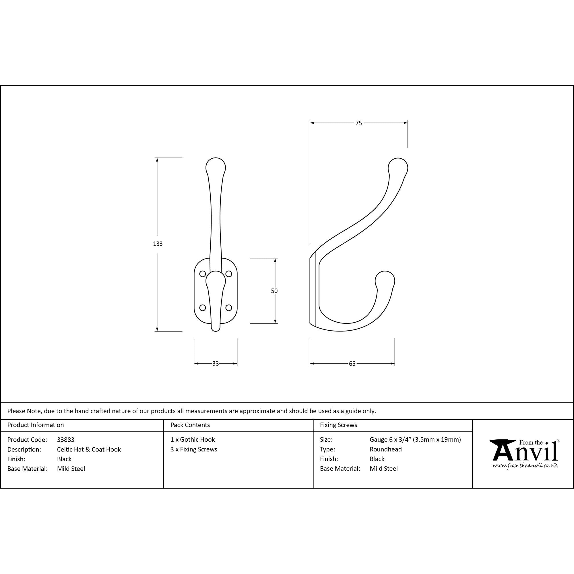 Black Celtic Hat & Coat Hook | From The Anvil - Coat Hooks - From The Anvil - Yester Home