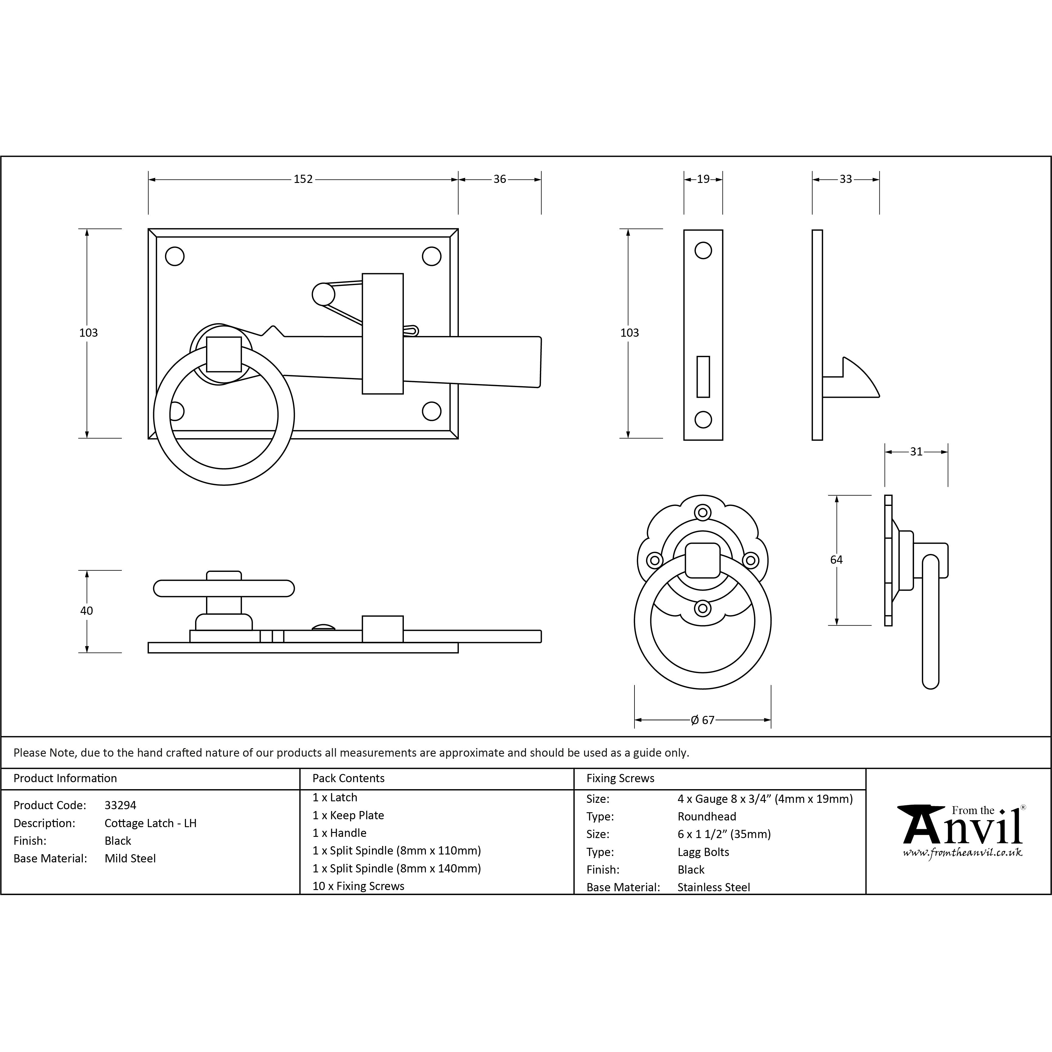 Black Cottage Latch - LH | From The Anvil-Latches-Yester Home