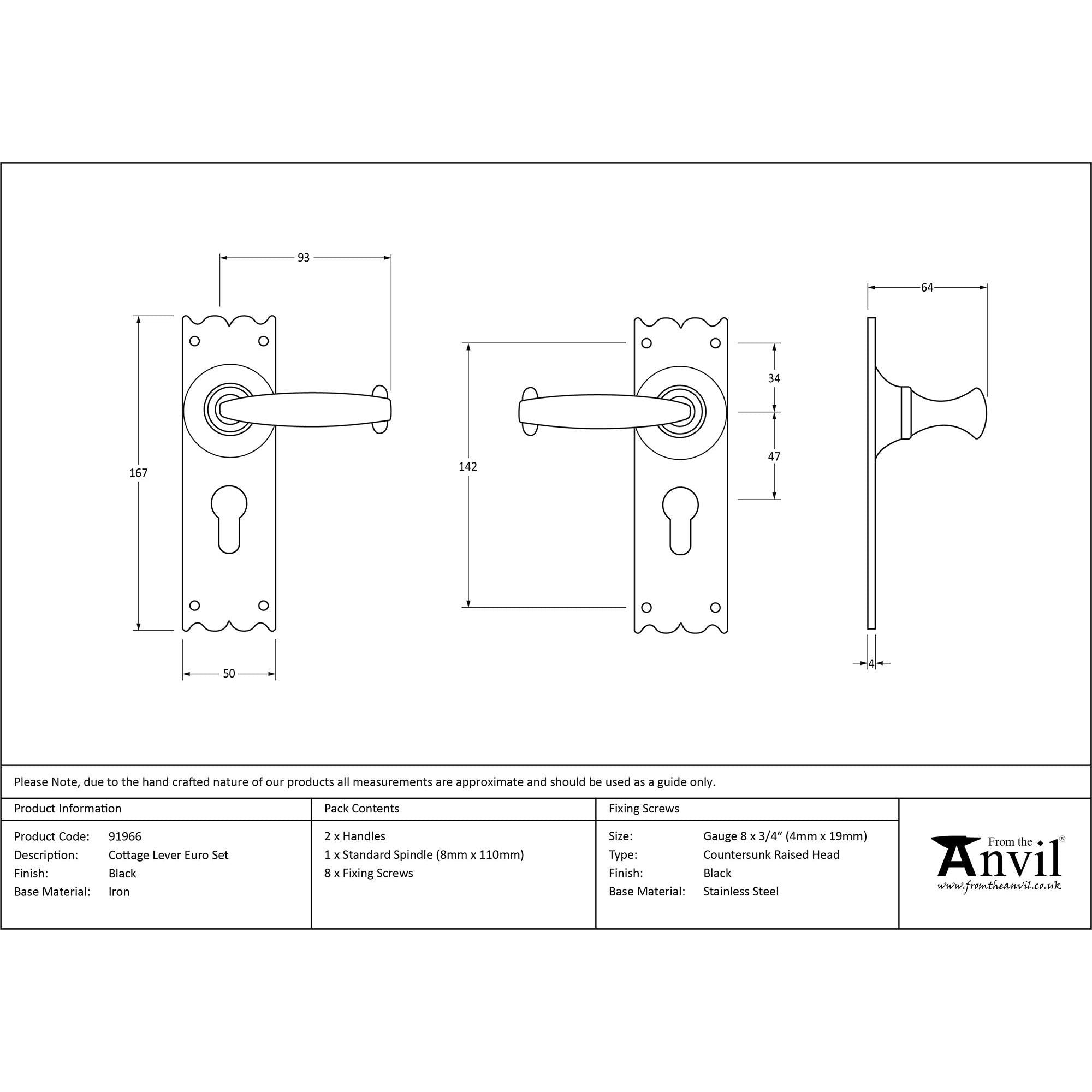 Black Cottage Lever Euro Lock Set | From The Anvil - Lever Euro - From The Anvil - Yester Home