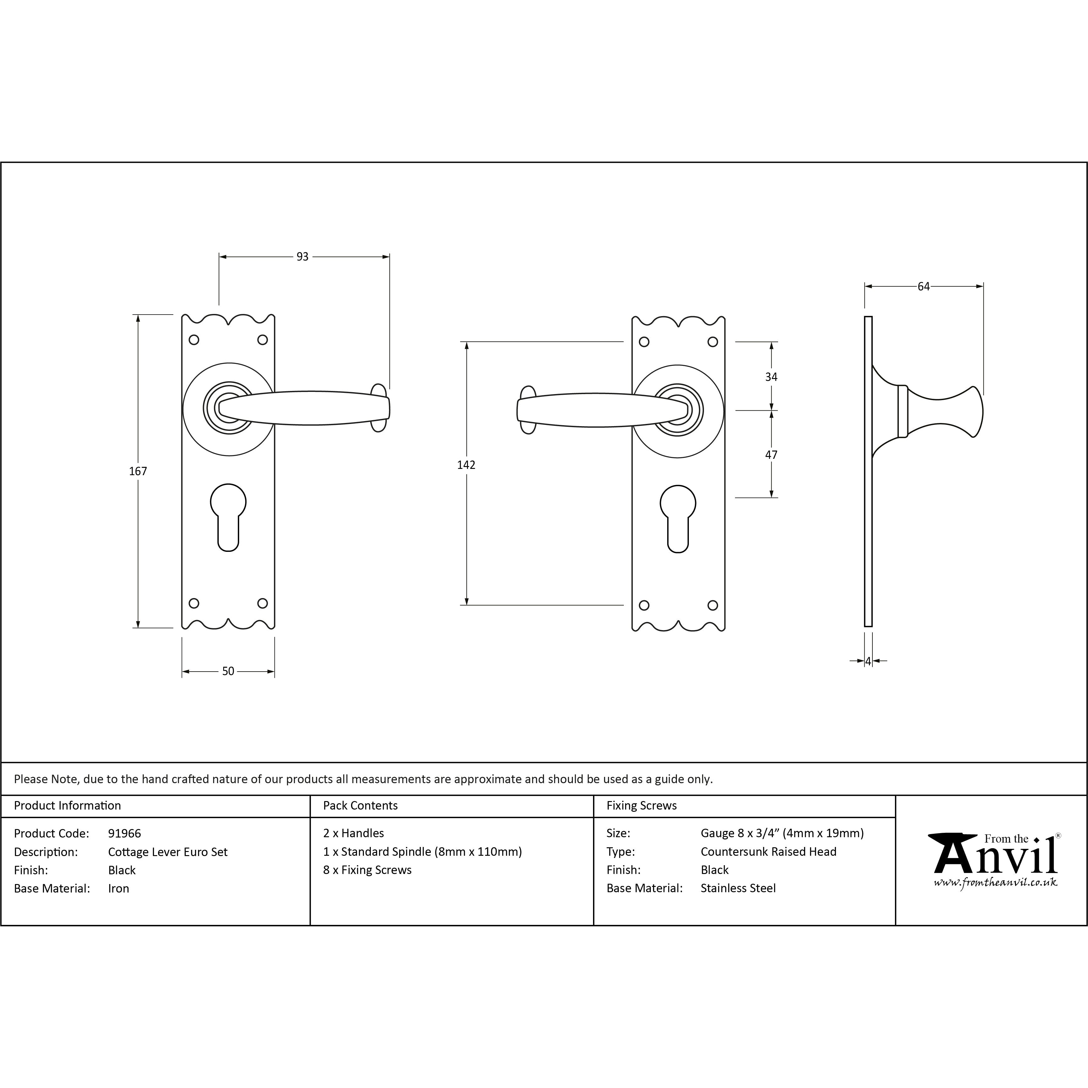 Black Cottage Lever Euro Lock Set | From The Anvil-Lever Euro-Yester Home