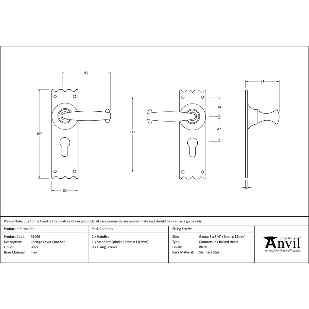 Black Cottage Lever Euro Lock Set | From The Anvil-Lever Euro-Yester Home