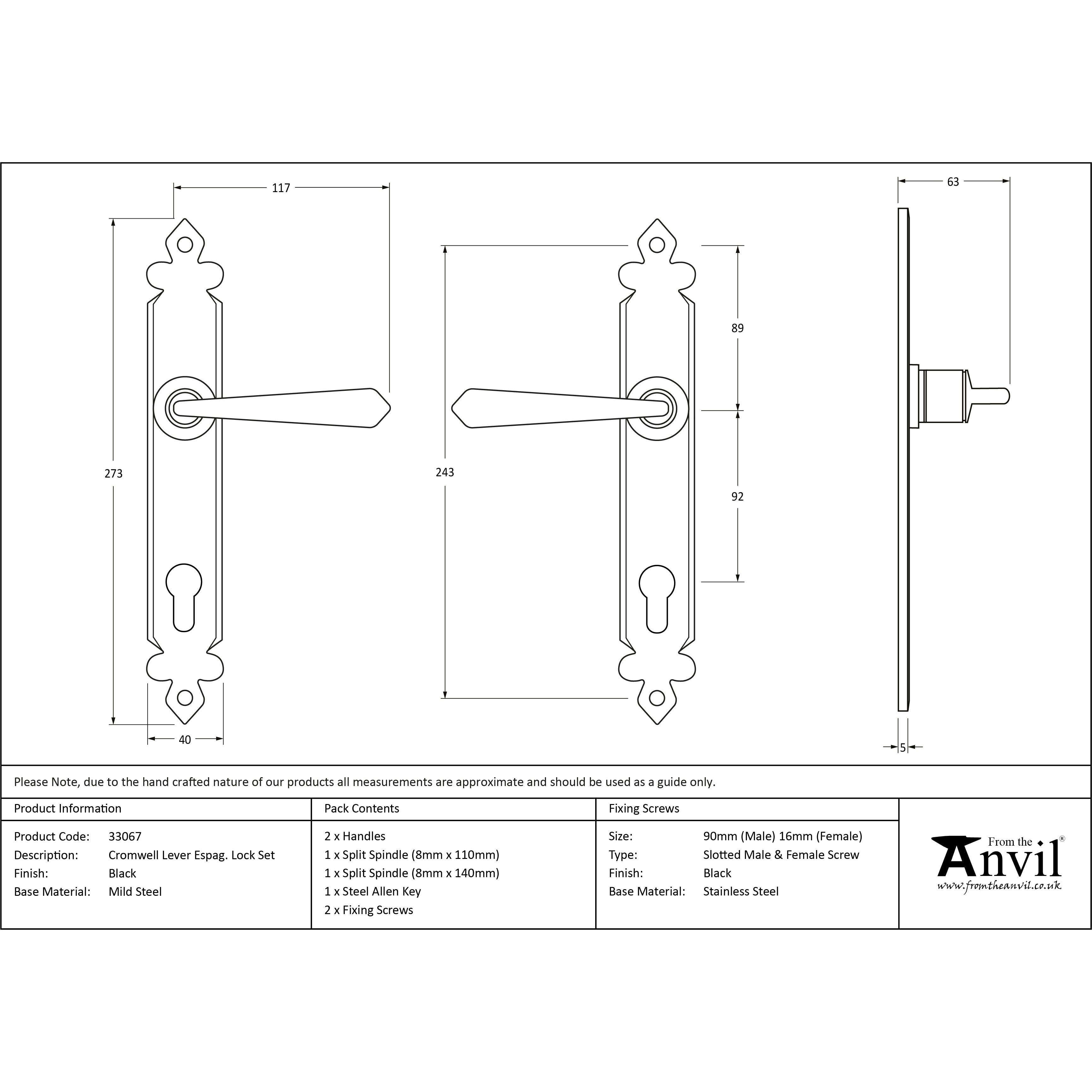 Black Cromwell Lever Espag. Lock Set | From The Anvil-Espagnolette-Yester Home