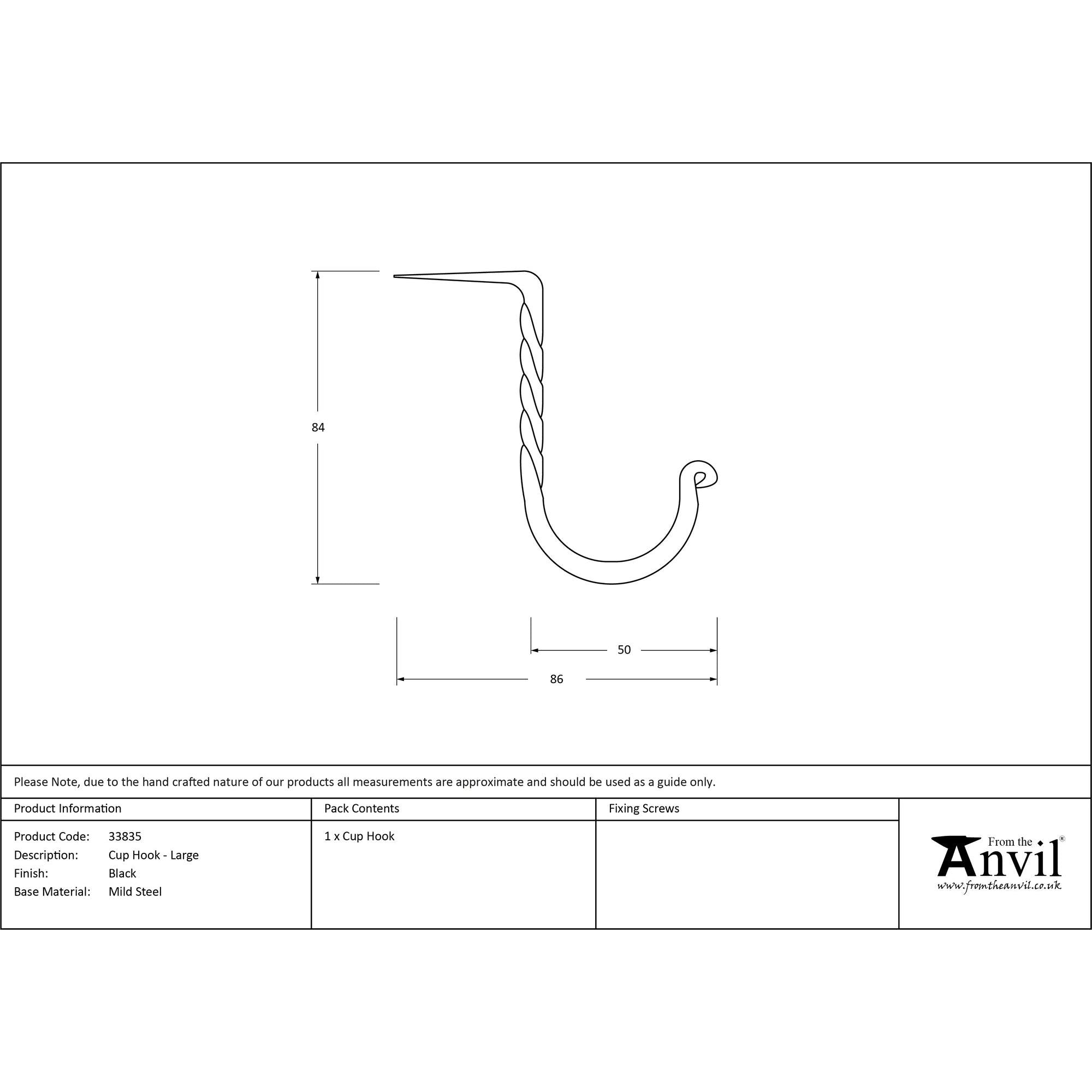 Black Cup Hook - Large | From The Anvil - Cup Hooks - From The Anvil - Yester Home
