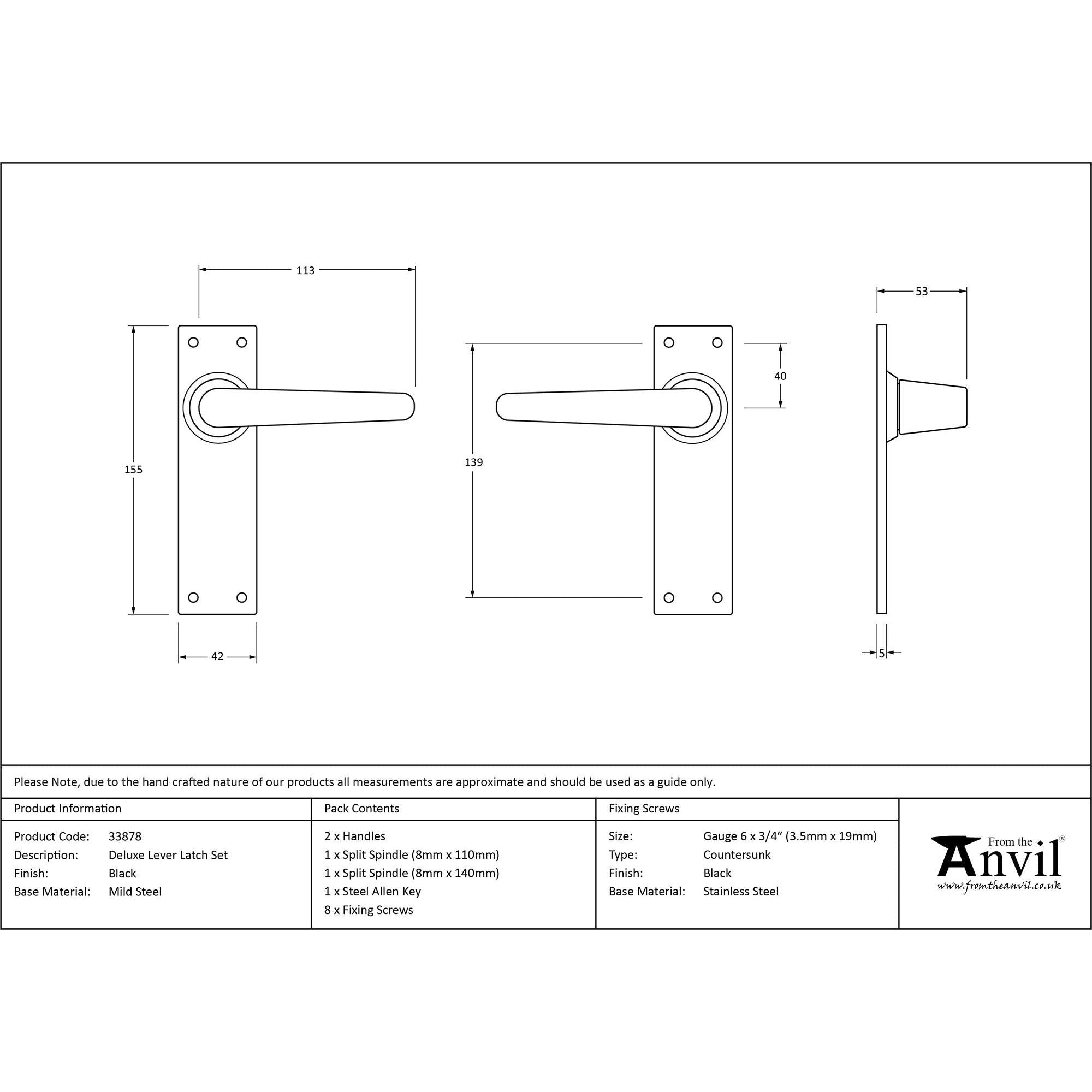 Black Deluxe Lever Latch Set | From The Anvil - Lever Latch - From The Anvil - Yester Home