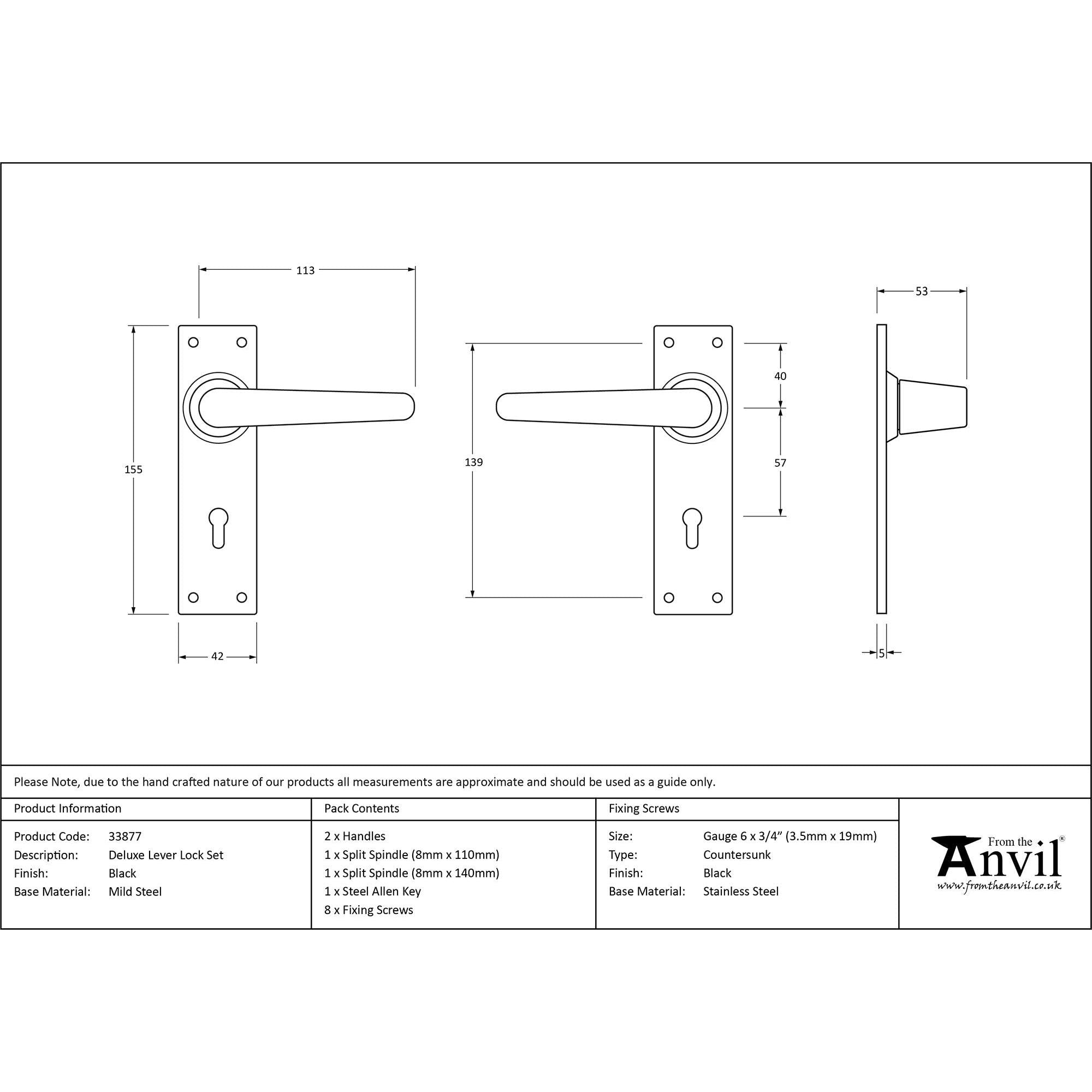 Black Deluxe Lever Lock Set | From The Anvil - Lever Lock - From The Anvil - Yester Home