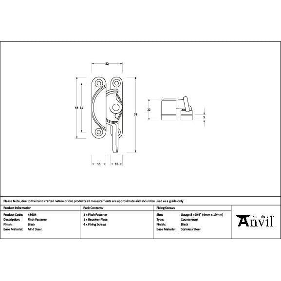 Black Fitch Fastener - Fitch Fasteners - From The Anvil - Yester Home