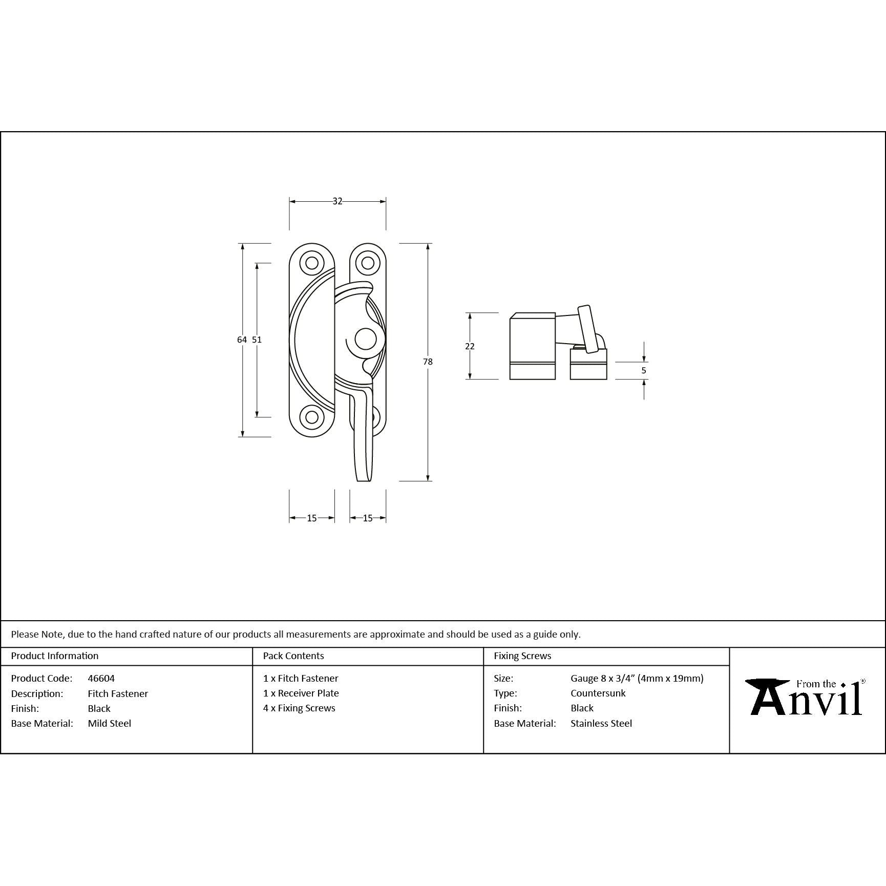 Black Fitch Fastener - Fitch Fasteners - From The Anvil - Yester Home