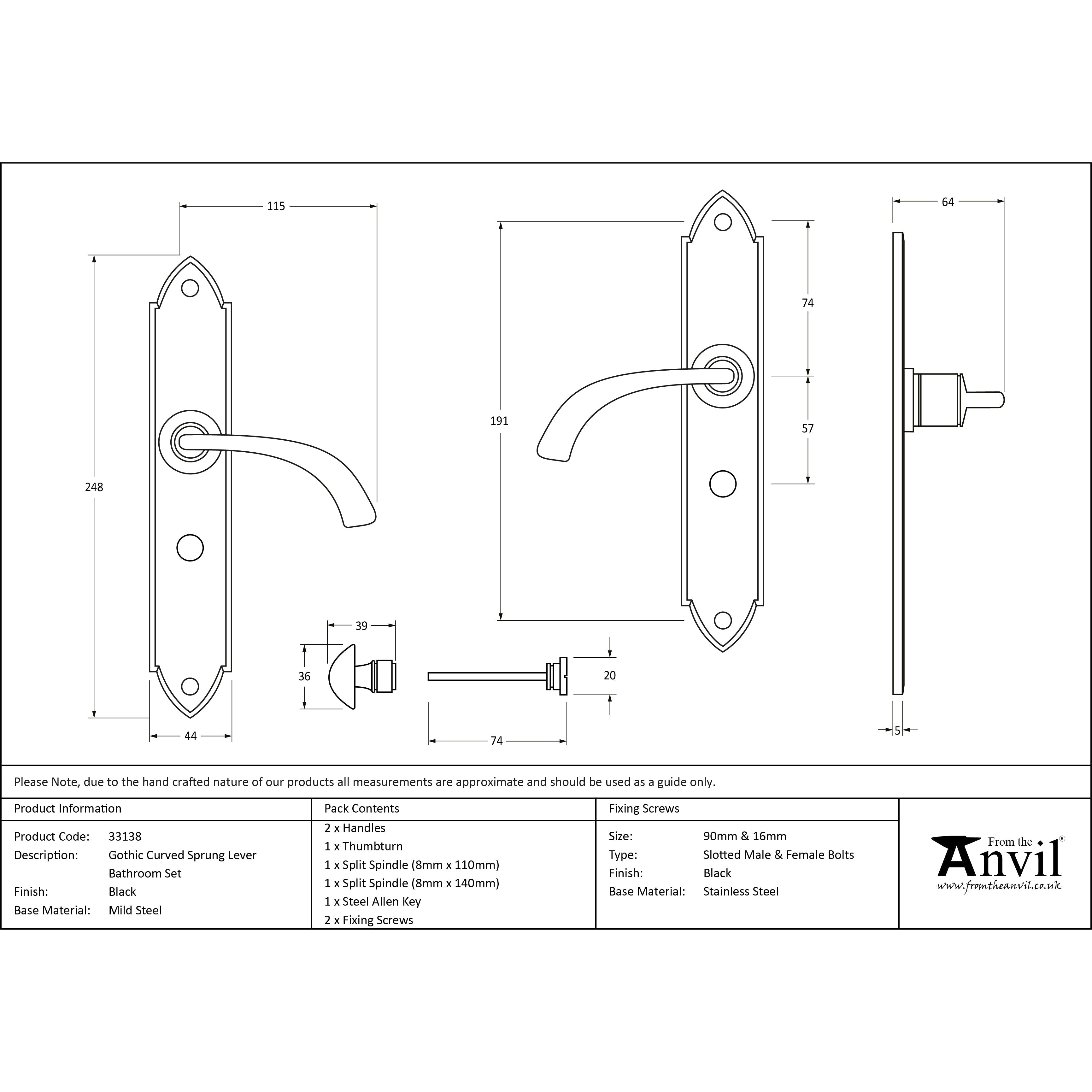 Black Gothic Curved Sprung Lever Bathroom Set | From The Anvil-Lever Bathroom-Yester Home