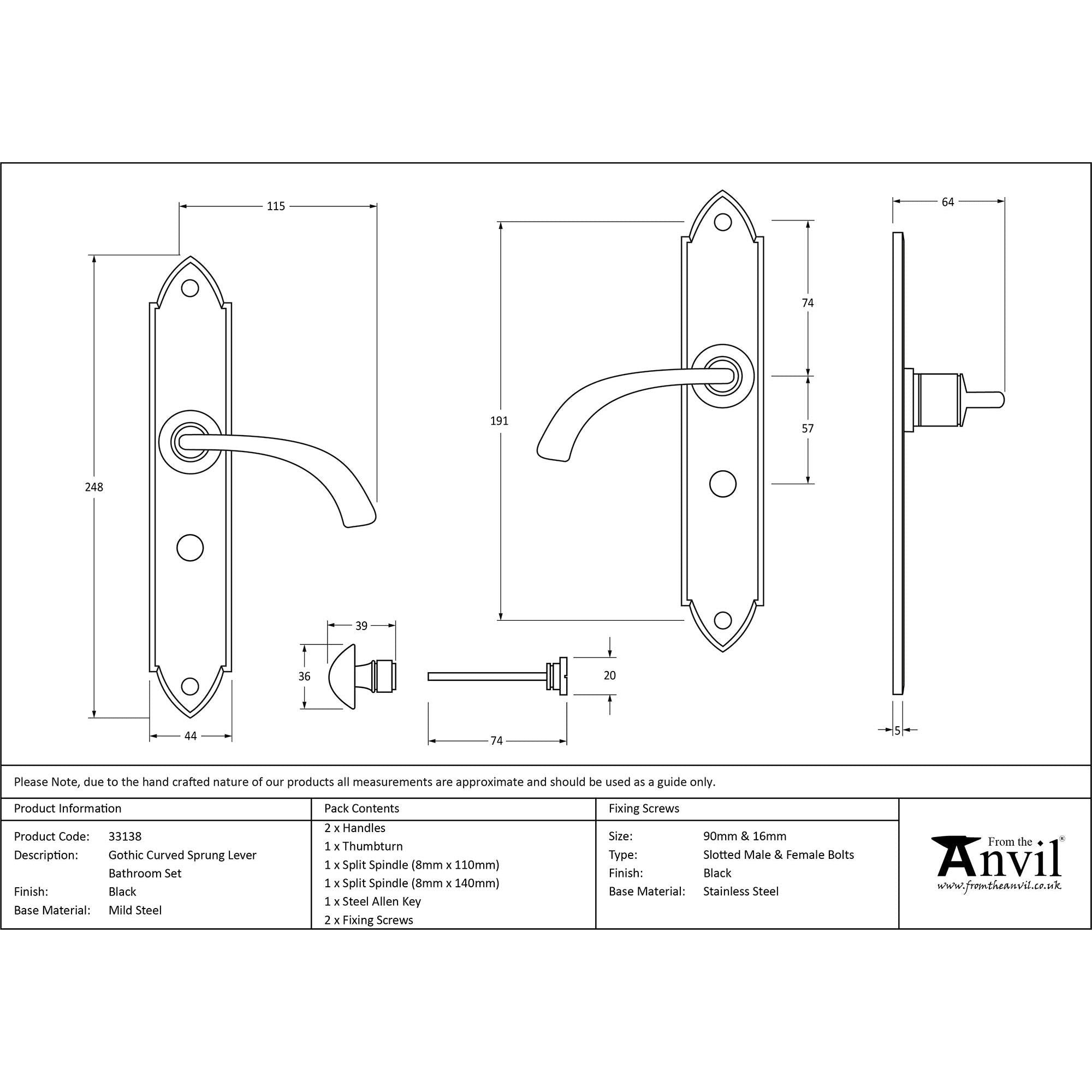 Black Gothic Curved Sprung Lever Bathroom Set | From The Anvil - Lever Bathroom - From The Anvil - Yester Home
