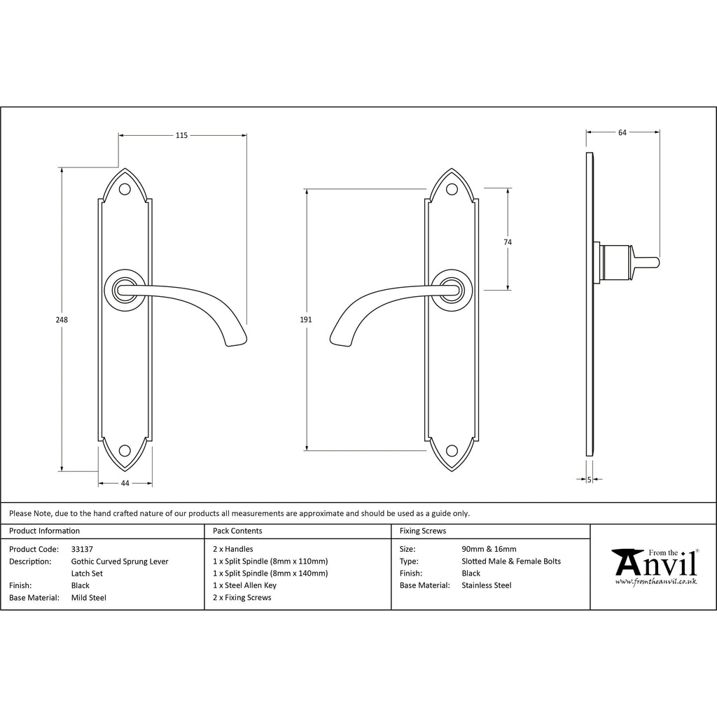 Black Gothic Curved Sprung Lever Latch Set | From The Anvil-Lever Latch-Yester Home
